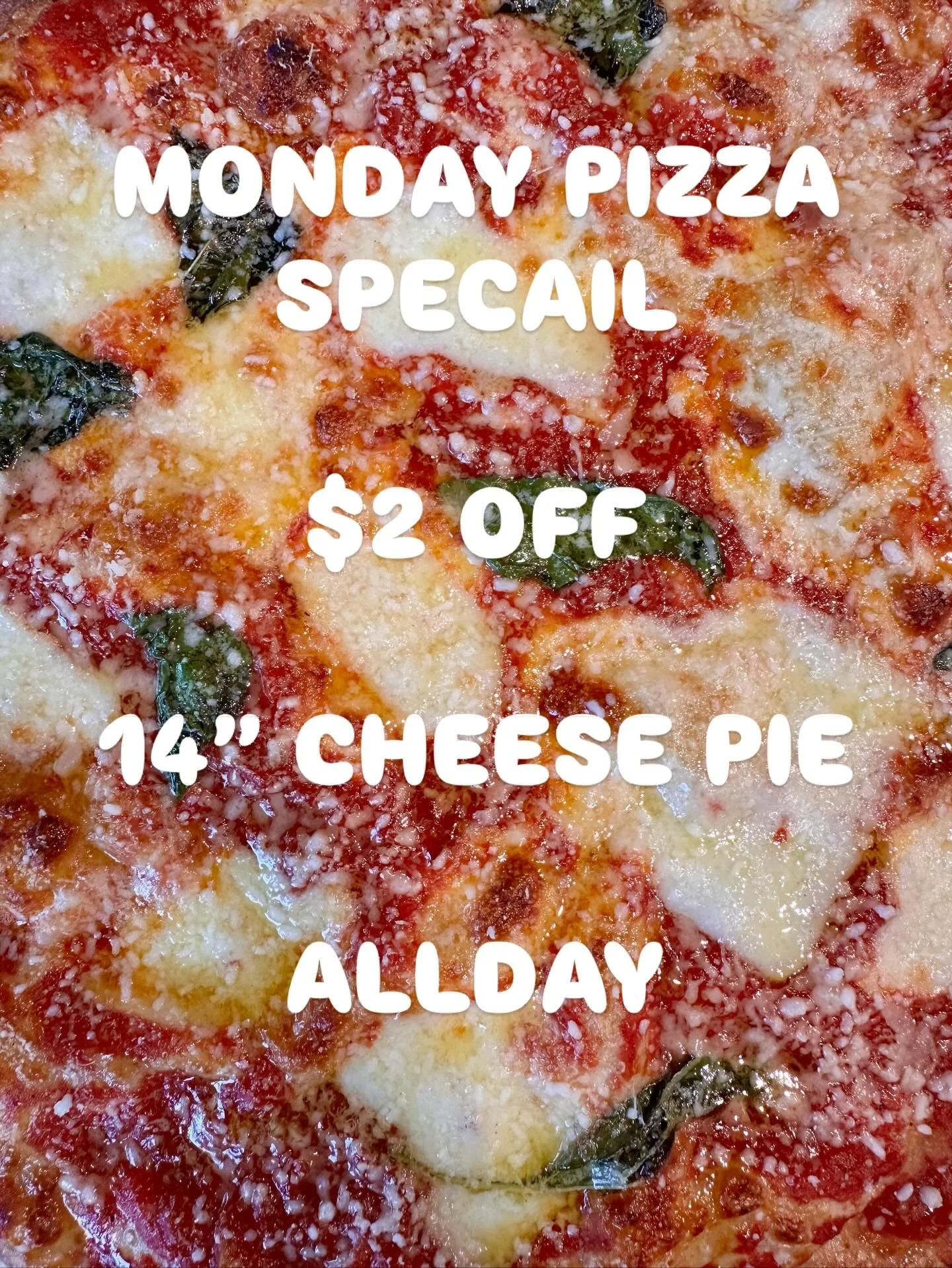 Happy Monday, Friends!

Order our Cheese Pizza today &amp; enjoy a deal!

See you soon.

🧀 

OPEN TILL 8PM
PHONE ORDERS: 207-613-9873
DELIVERY: @2dinein

#pizza #portlandmaine #food