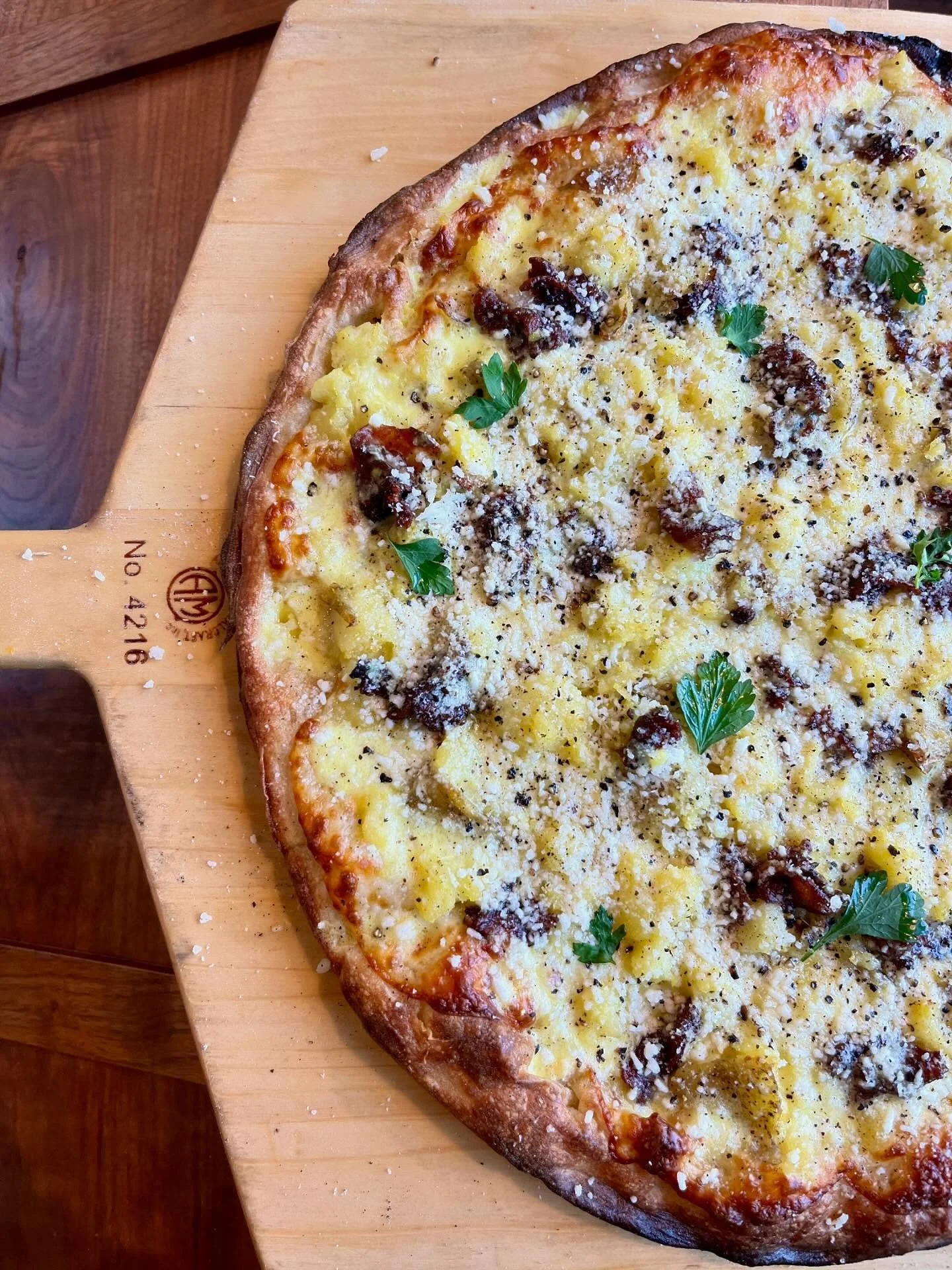 A moment for our beautiful CARBONARA PIZZA! This crispy, creamy pizza is made with Provolone, Golden Potato, Guanciale, Egg Cream, Pecorino, and finished with freshly cracked Black Pepper.

A cozy comfort meal for a chilly Portland day!! ❄️ Come try 