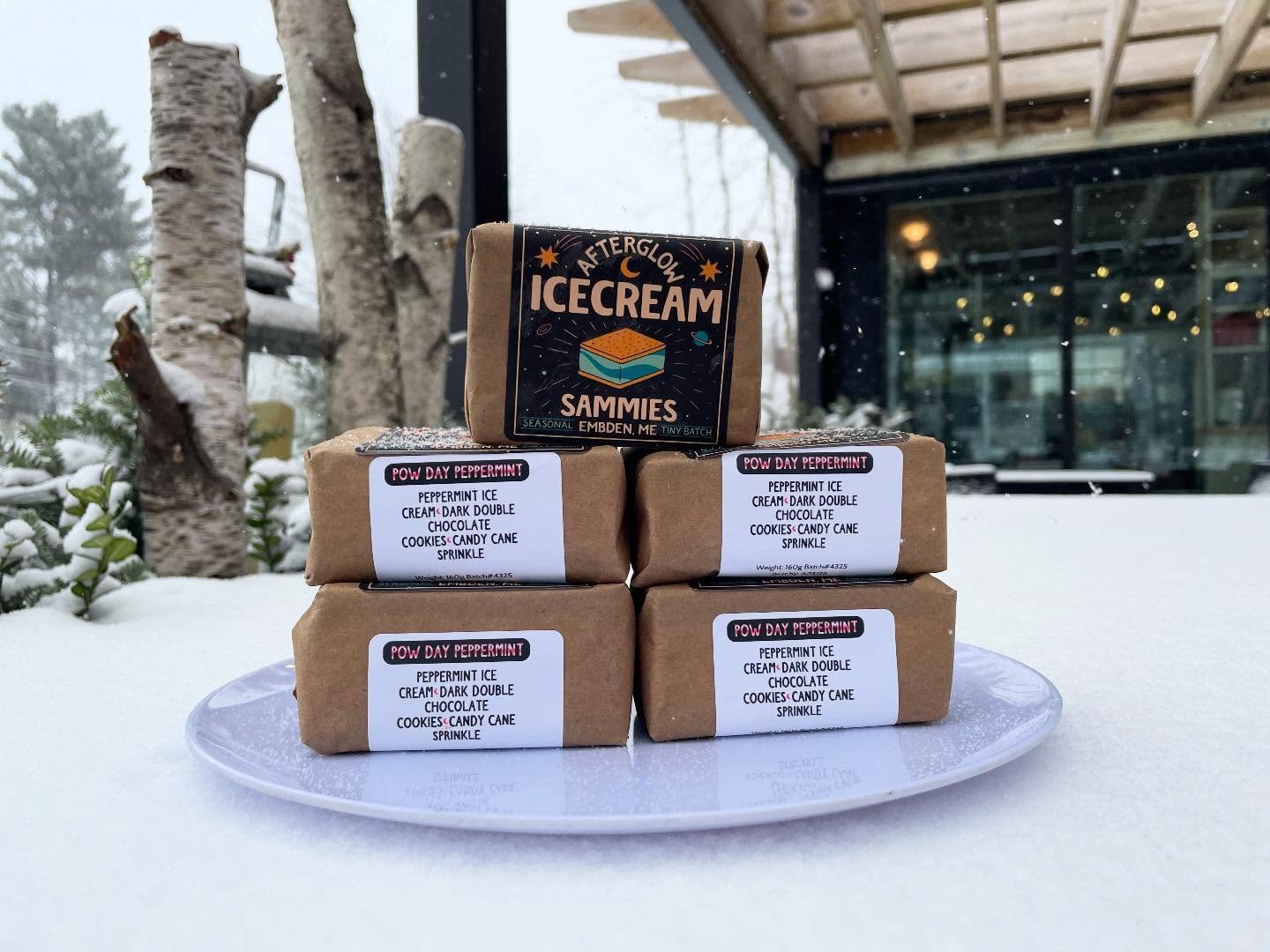 It&rsquo;s a pow day! Perfect for this new flavor from @afterglowicecream! Double dark chocolate cookies filled with peppermint ice cream and topped with candy cane sprinkles! Devine. 

We are open until 6:00 tonight if you&rsquo;re looking to duck o