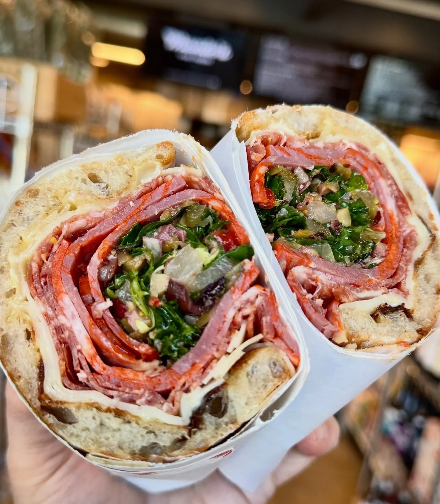 HAPPY THURSDAY EVERYONE!
Sopressata, Capicola, sharp provolone, garlic mayo, and your choice of salad (antipasto, olive, or hazelnut slaw) all wrapped up in our bakery&rsquo;s evoo-rich mezze luna bread &mdash; RAY&rsquo;S ITALIAN SANDWICH is good.  