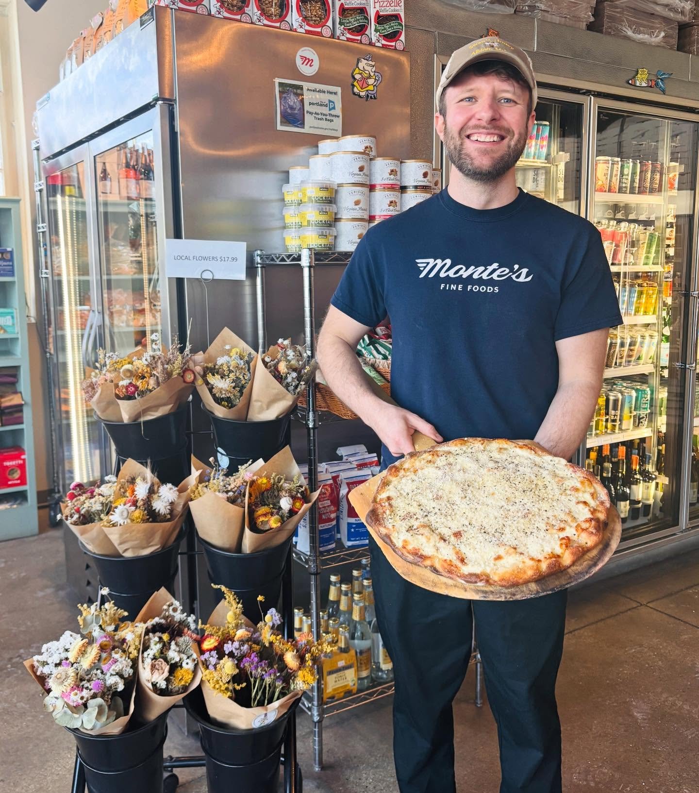 Happy Pizza Friday friends!

Today we have a simple yet super flavorful classic pie.

Team-member Brogan is pictured here with our beautiful crispy CACIO E PEPE pizza made with cr&egrave;me fraiche and provolone, finished with lots of fresh-cracked b