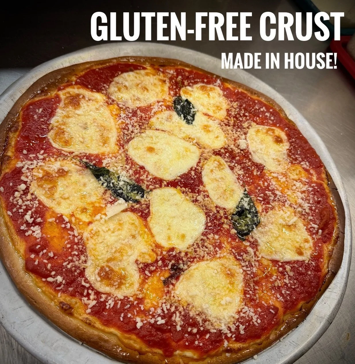 If you&rsquo;re avoiding gluten, or just cutting back, you will appreciate our house-made GLUTEN-FREE CRUST!  Light &amp; crispy on the edges, our GF crust is a cut above factory-made options used at most pizza shops. 😋😋

#pizza #glutenfreeoptions 