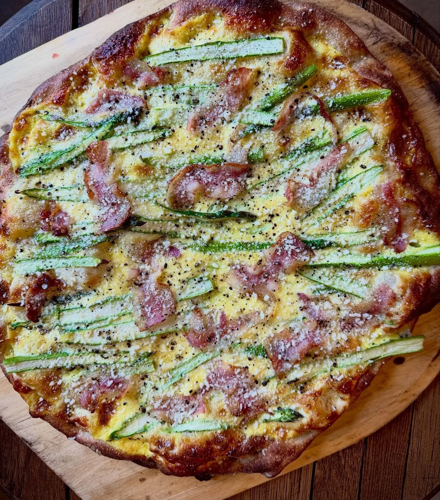 NEW!
We have two new Pies for you this week, and first up is our ASPARAGUS &amp; BACON PIZZA.  Carbonara lovers will enjoy this pie&rsquo;s classic flavor profile and Asparagus lovers will appreciate how those flavors (and a bit of lemon) complement 