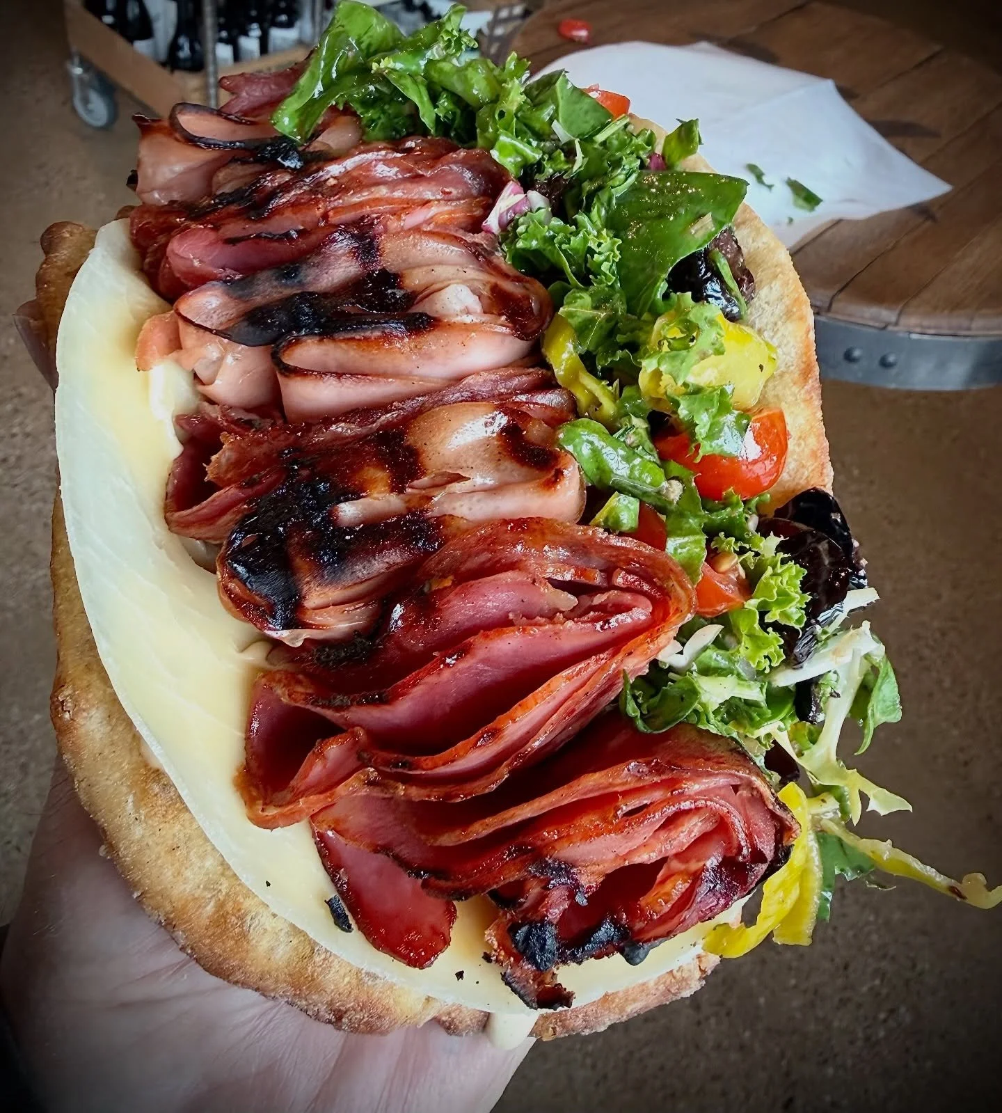 RAY&rsquo;S ITALIAN SANDWICH - grilled Mortadella, Sopressata, and Capicola with garlic mayo, sharp provolone and antipasto salad on our bakery&rsquo;s mezze luna bread. 

HAPPY FRIDAY EVERYONE - Hope you have a great weekend!

#sandwiches #pizza #ba