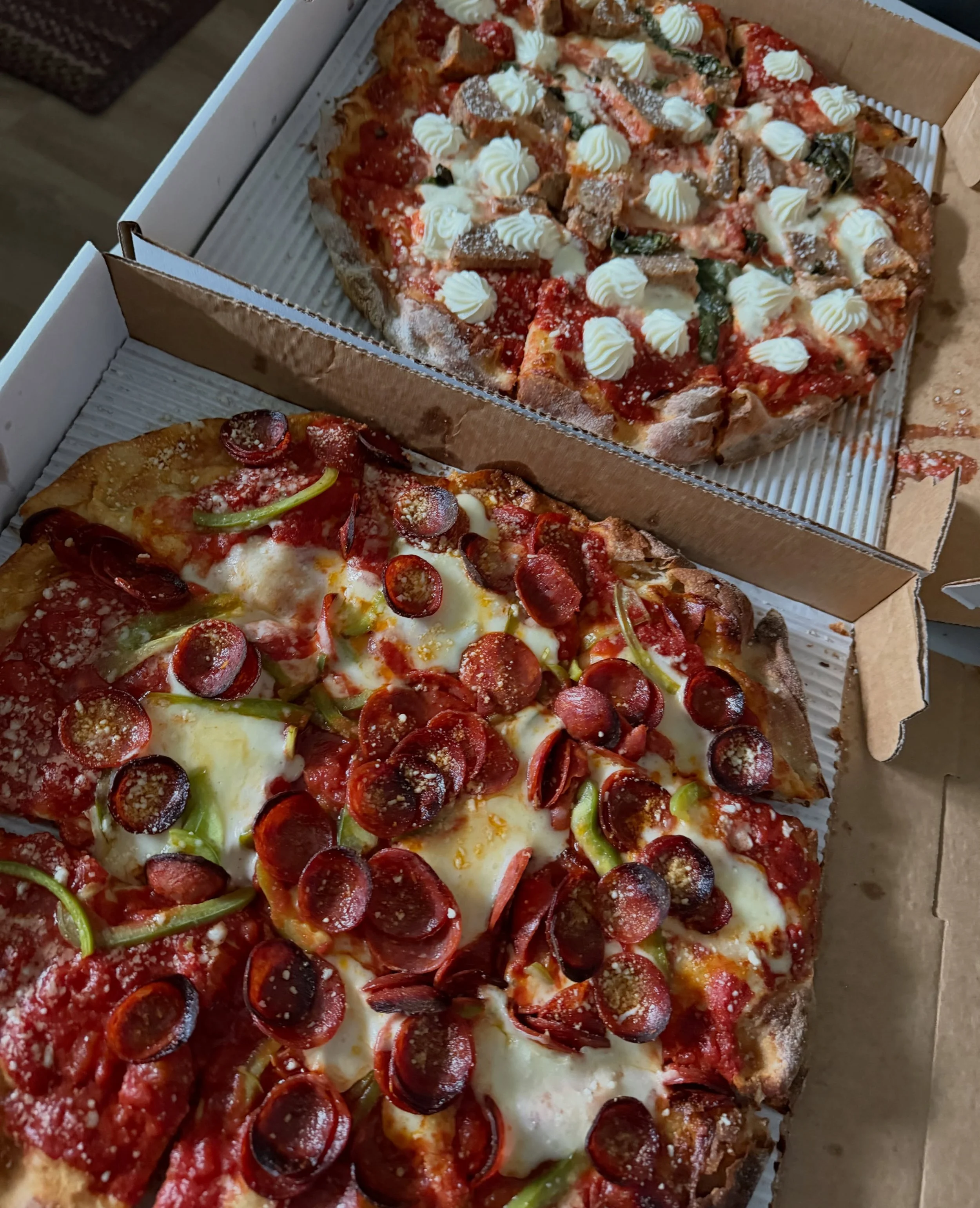PIZZA PIZZA
Two of our favorites - PEPPERONI (with bell pepper) and MEATBALL &amp; RICOTTA.  Note:  The meatball &amp; ricotta combo is not on the menu but we do have a button for it in our point of sale system at $28, which is a $5 savings over addi