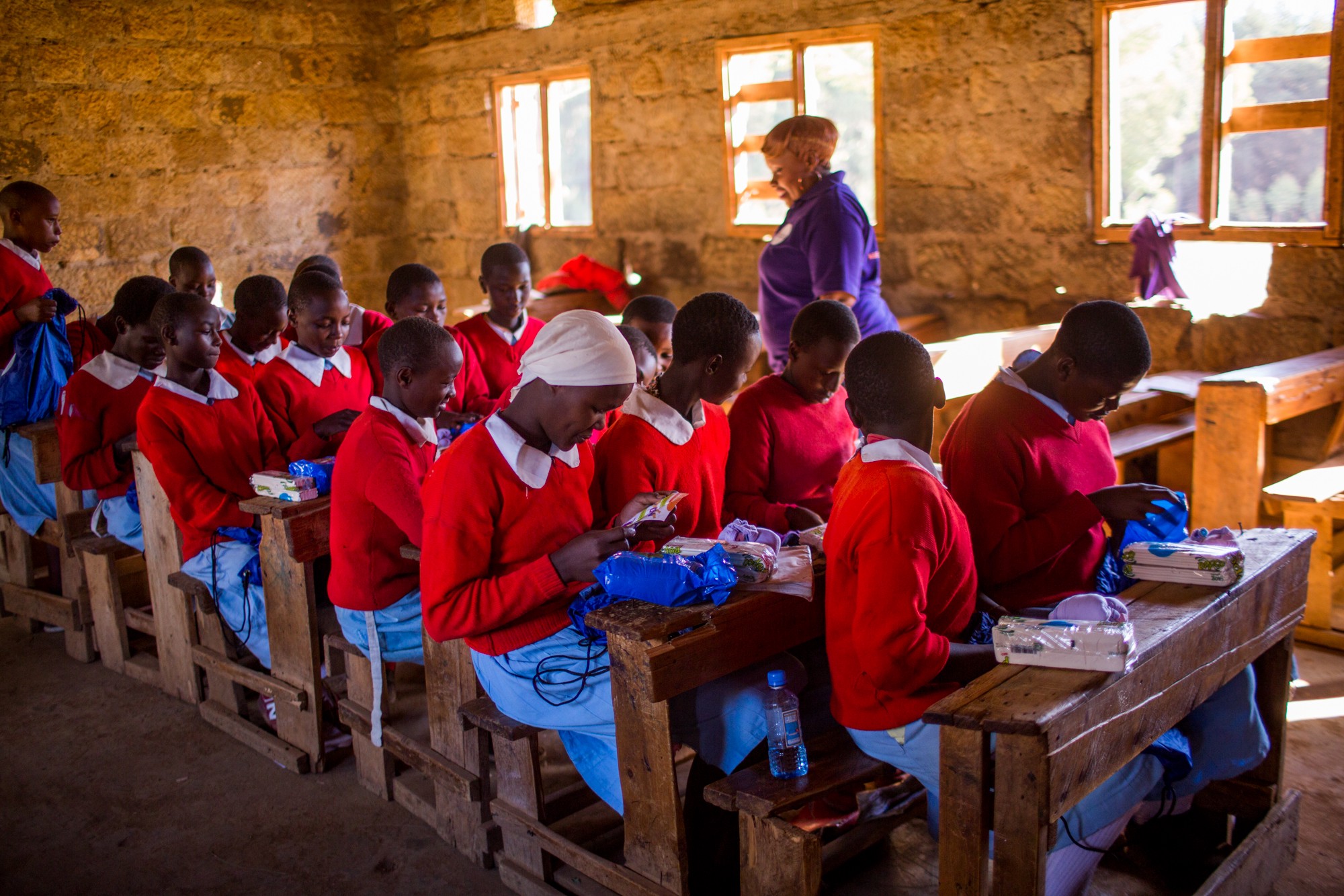 Schoolgirls in Kenya during a Huru International distribution