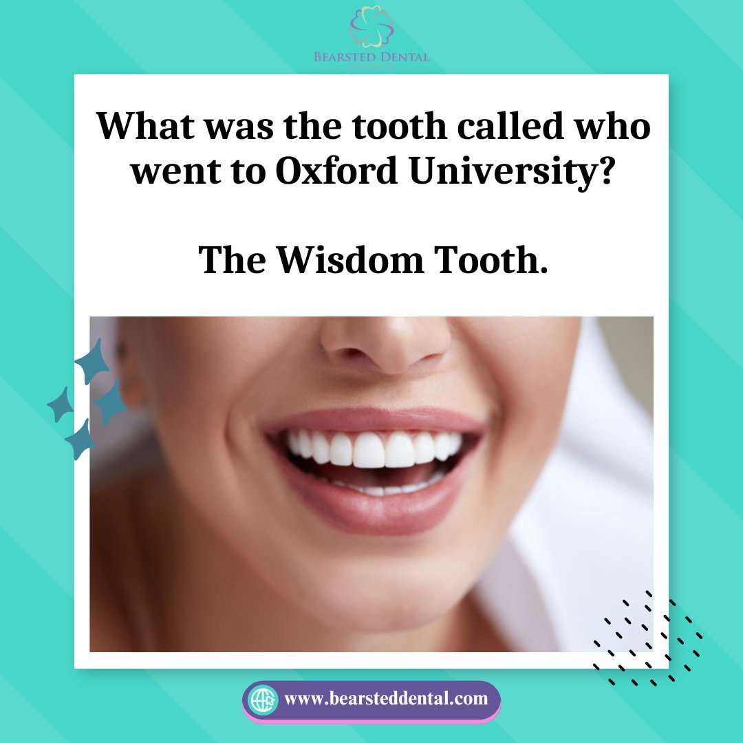 Ready for a little dental humor? 😄 

Here's a poke that's sure to bring a smile to your face: What was the tooth called who went to Oxford University? The Wisdom Tooth! 🎓 

Tag a friend who could use a good laugh today! 

🦷Website &ndash; www.bear