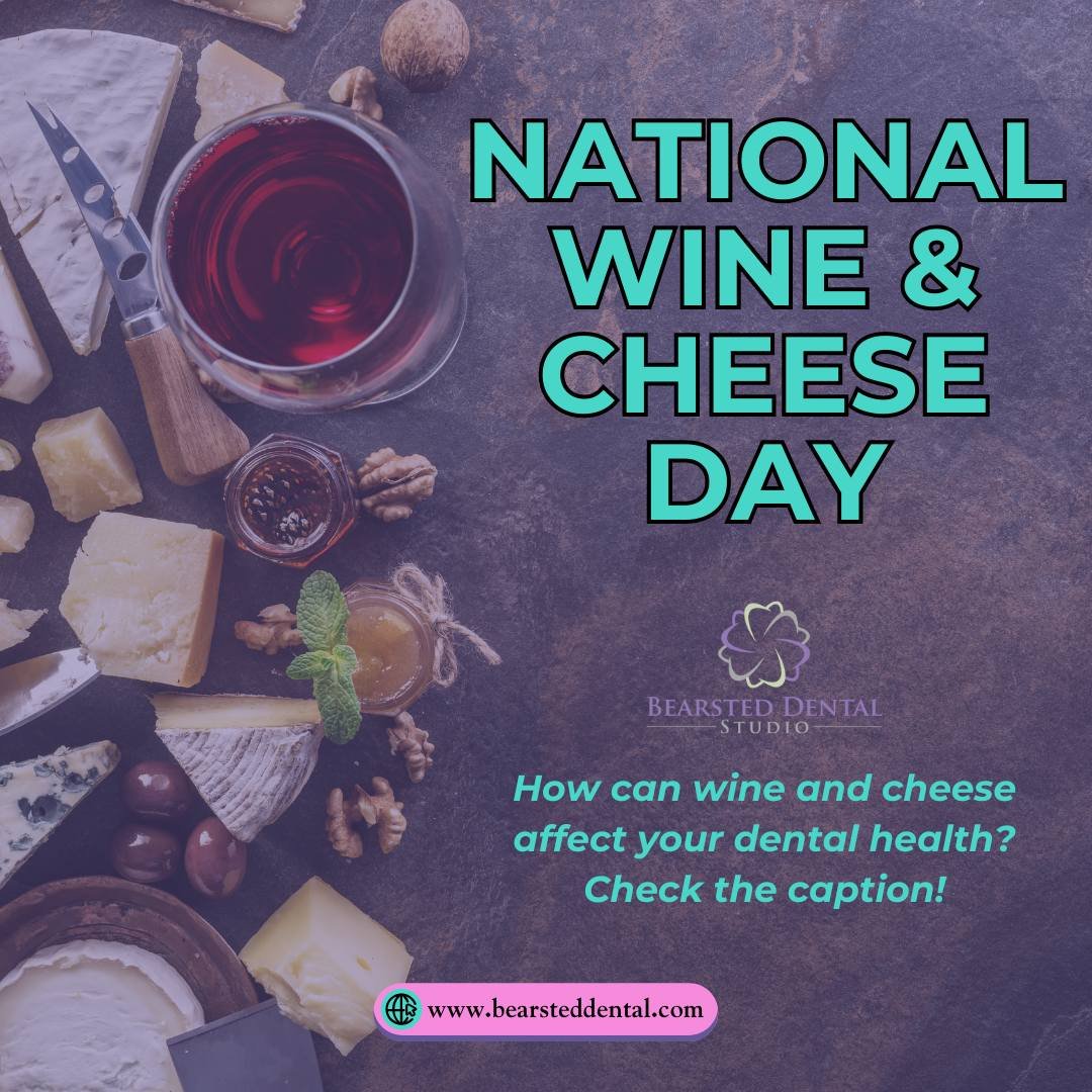 How can wine and cheese affect your dental health?

🦷 Cheese is a saliva maker. The calcium and phosphates in milk, cheese, and other dairy products, help put back minerals your teeth might have lost due to other foods. They also help rebuild tooth 
