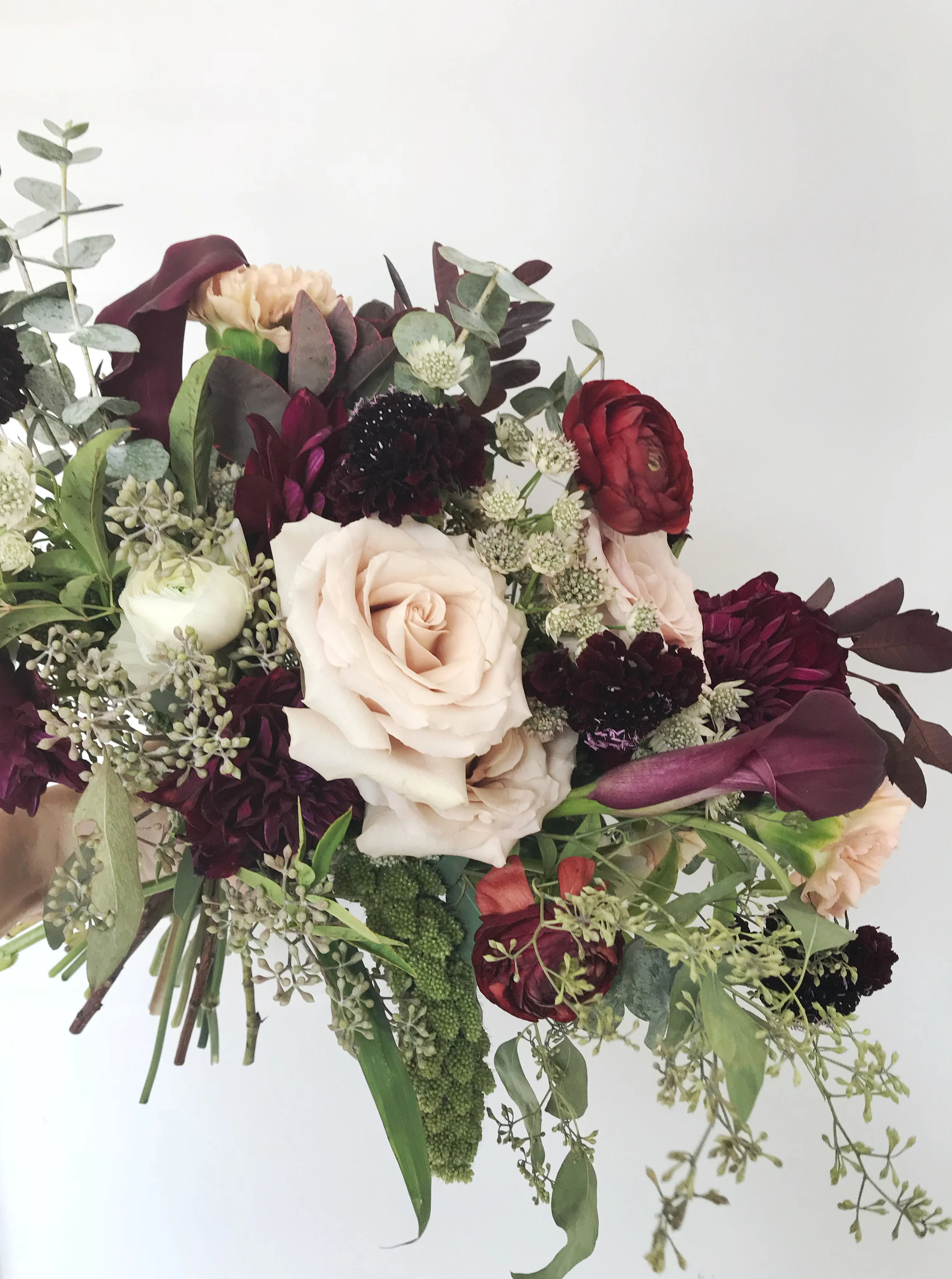 Actual iPhone image of a quiet morning bridal bouquet creation.