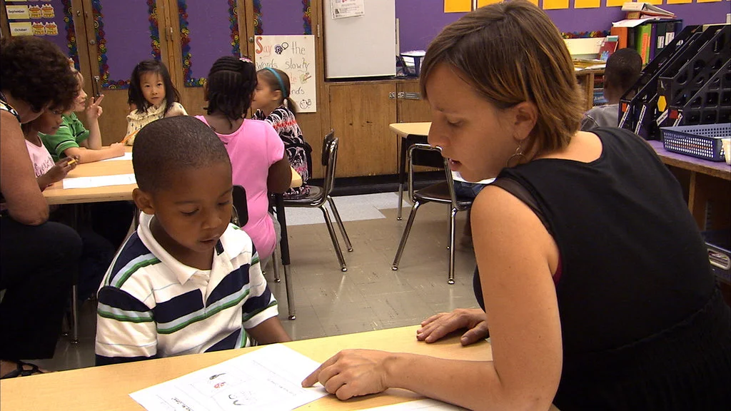 A scene from the documentary "American Teacher," with Jamie Fidler, right. 