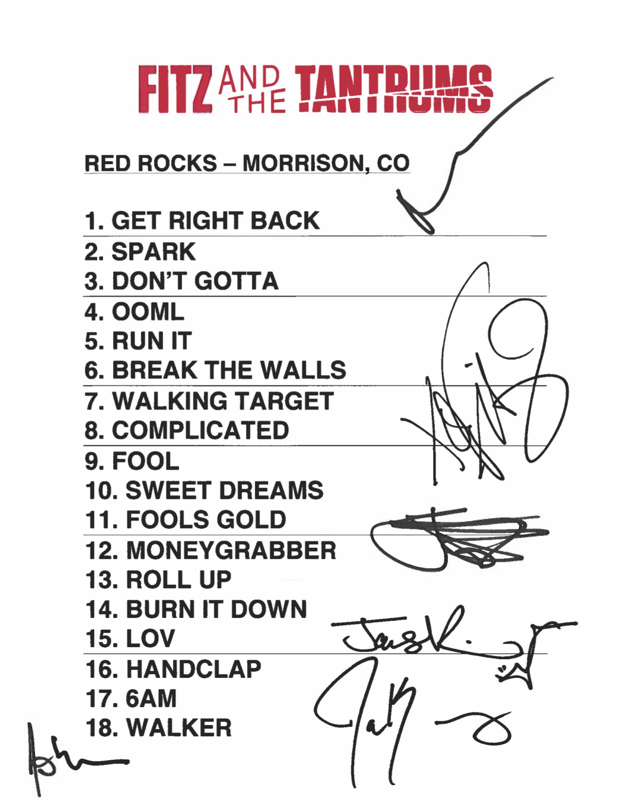 Fitz and The Tantrums Setlist | Red Rock, CO | 10/6/18