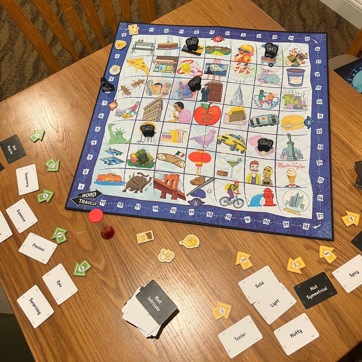 Checking out Word Traveler; a terrific family-level cooperative word game! Get directions from other players using only the words on cards in front of you! Really clever and fun!

#mainstboardgamecafe #flgs #Unplugyourgame #screenfreekids #familyfun 