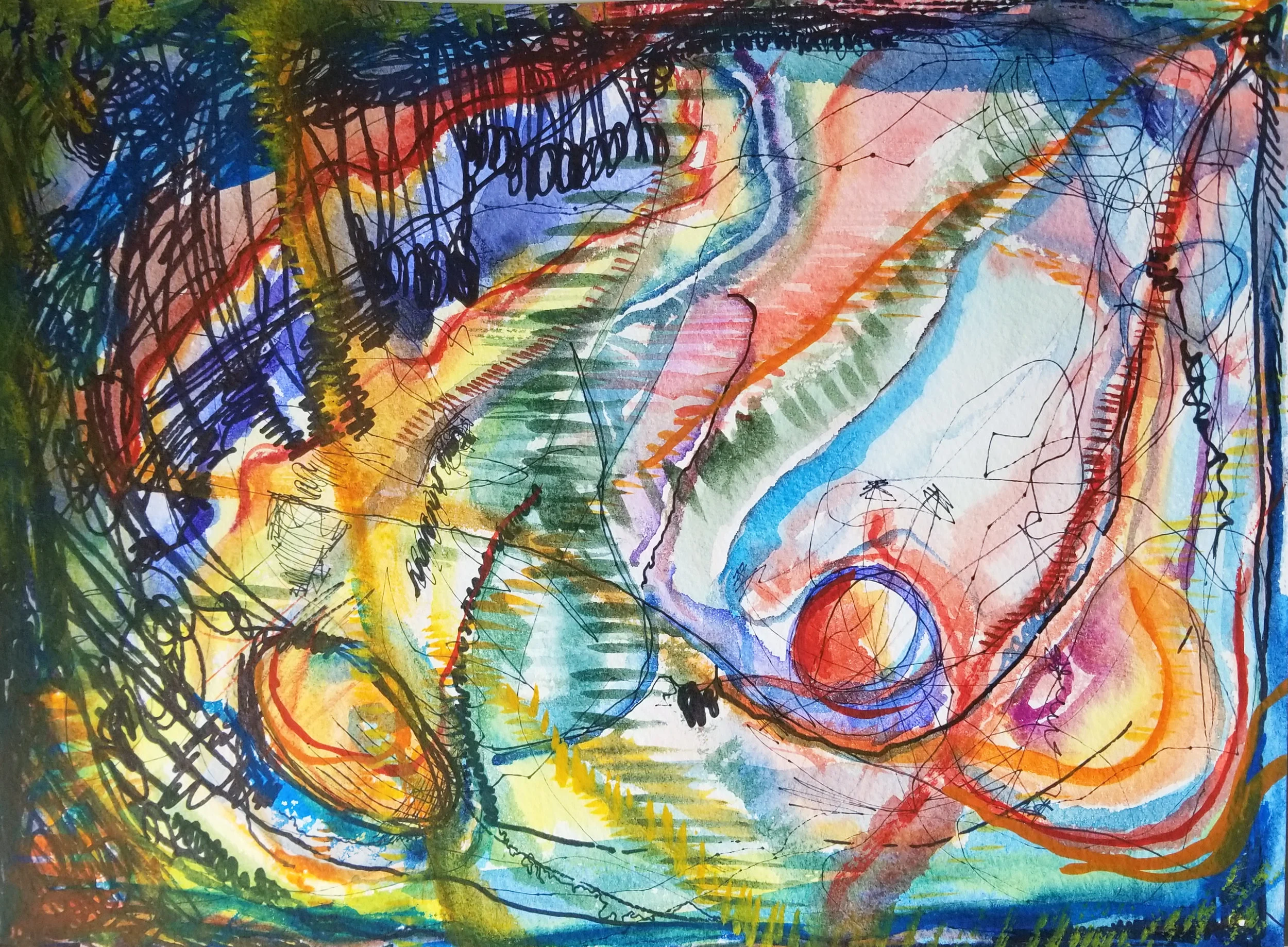 Anxiety I, 2018, watercolor, pen