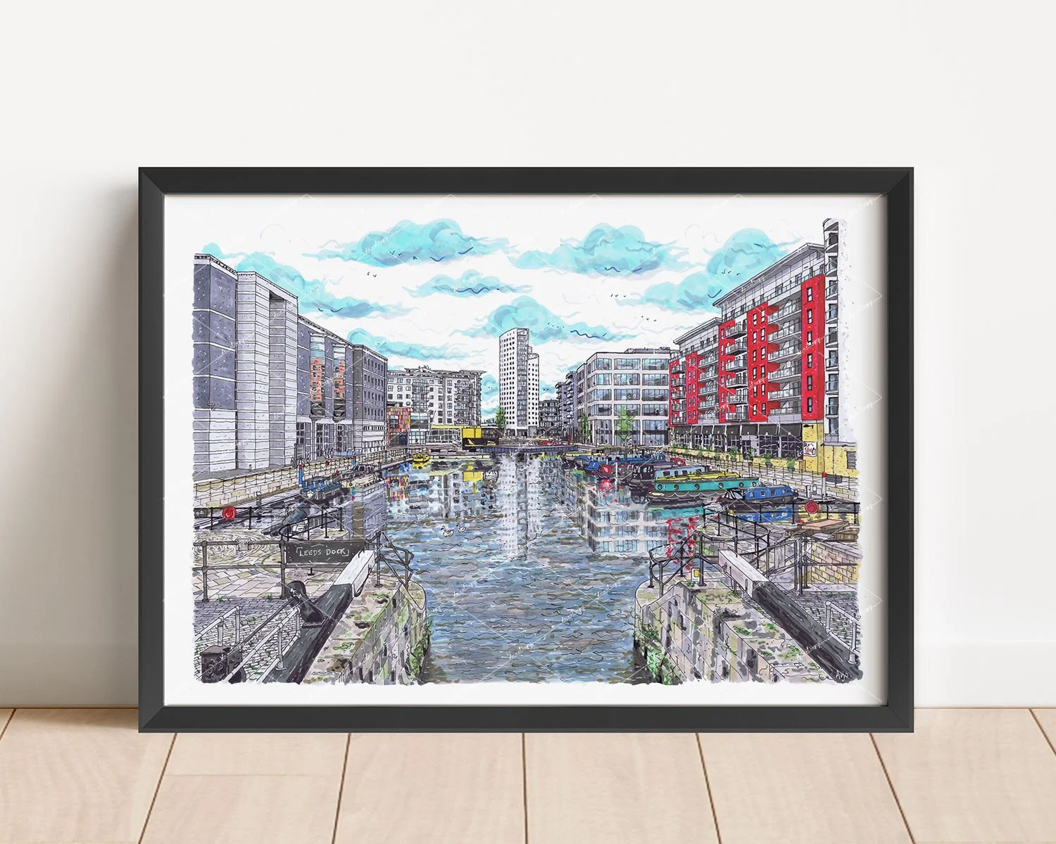 Leeds Dock & Royal Armouries Museum Print Hand-Drawn Leeds City Centre Wall Art