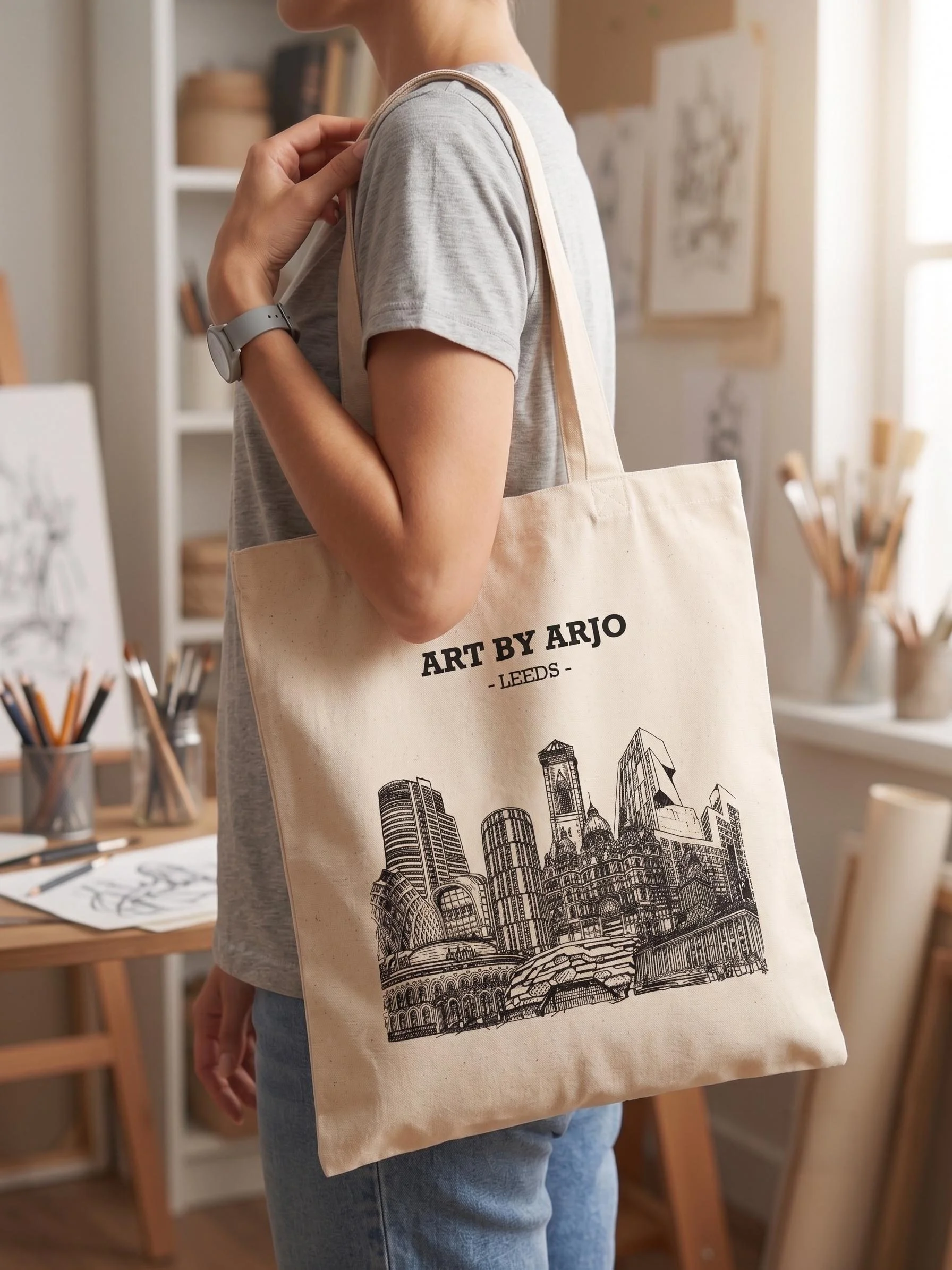 Tote bag leeds design being held.jpg