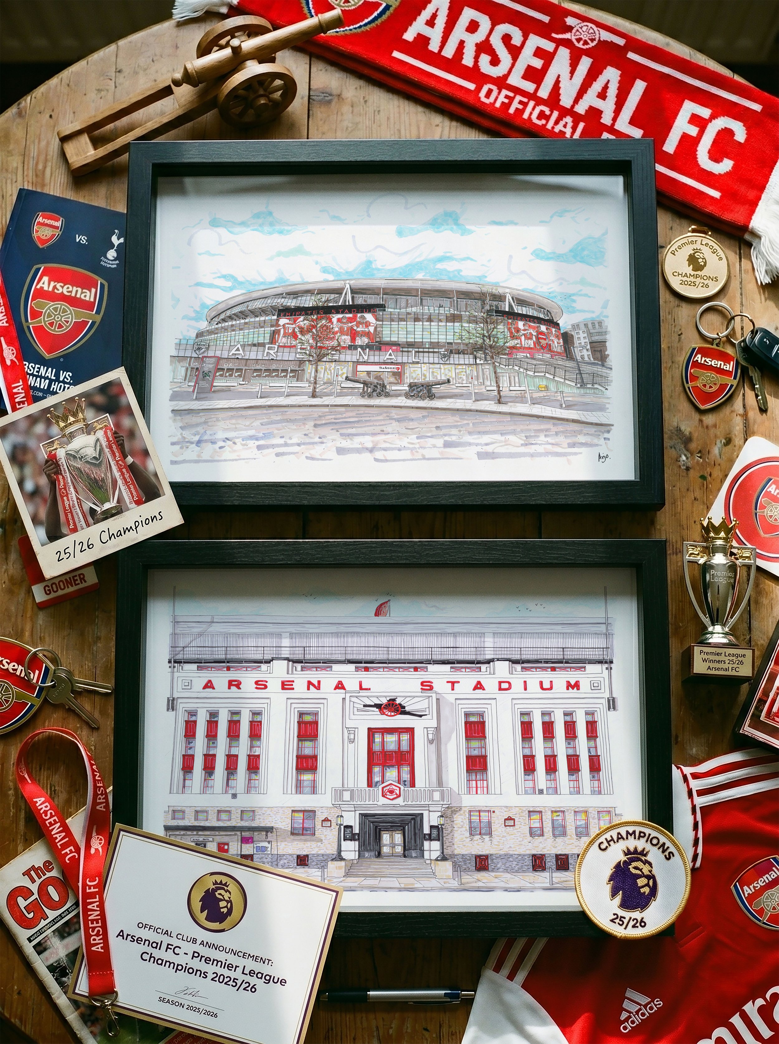 Arsenal both prints framed together.jpg