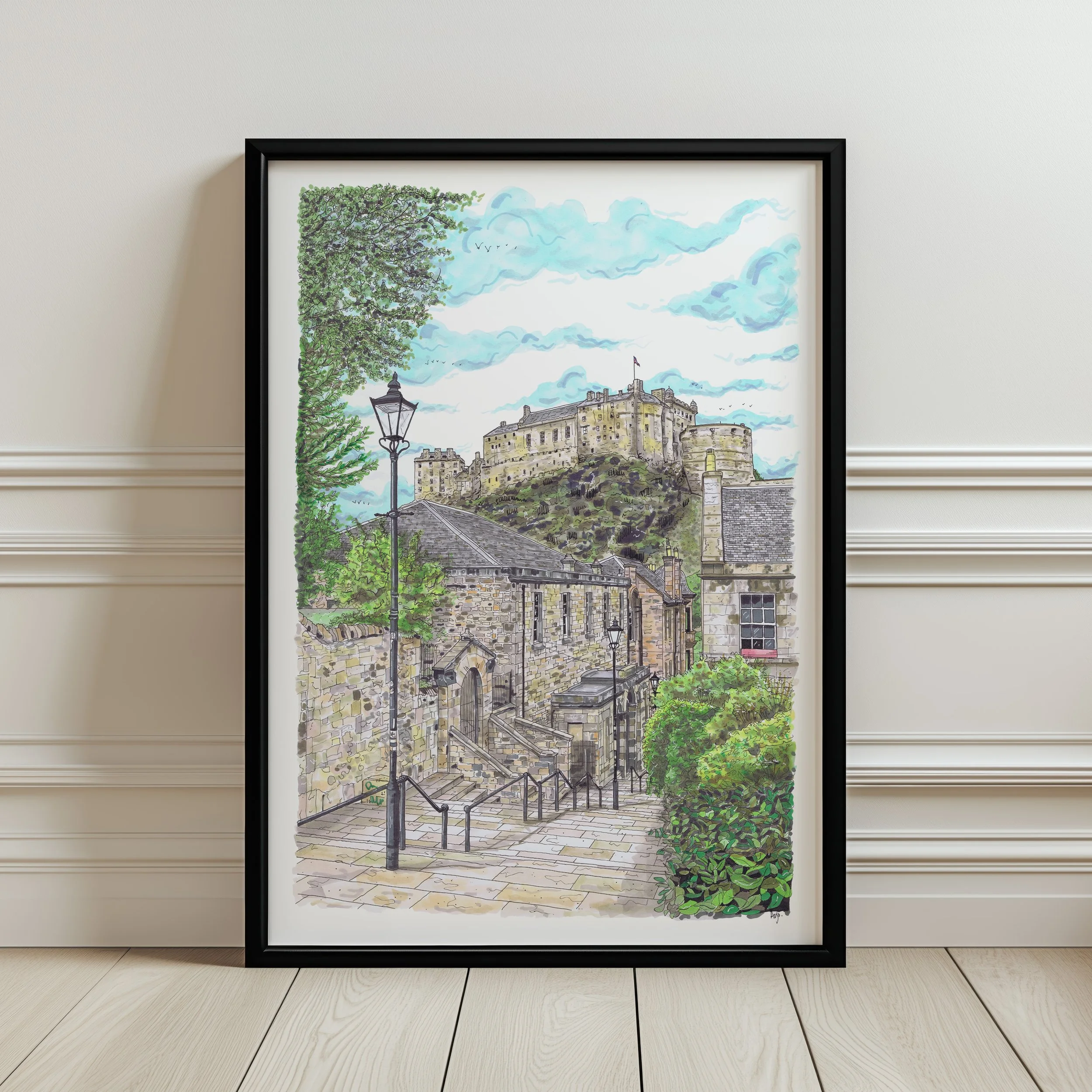 The Vennel Steps and Edinburgh Castle Print