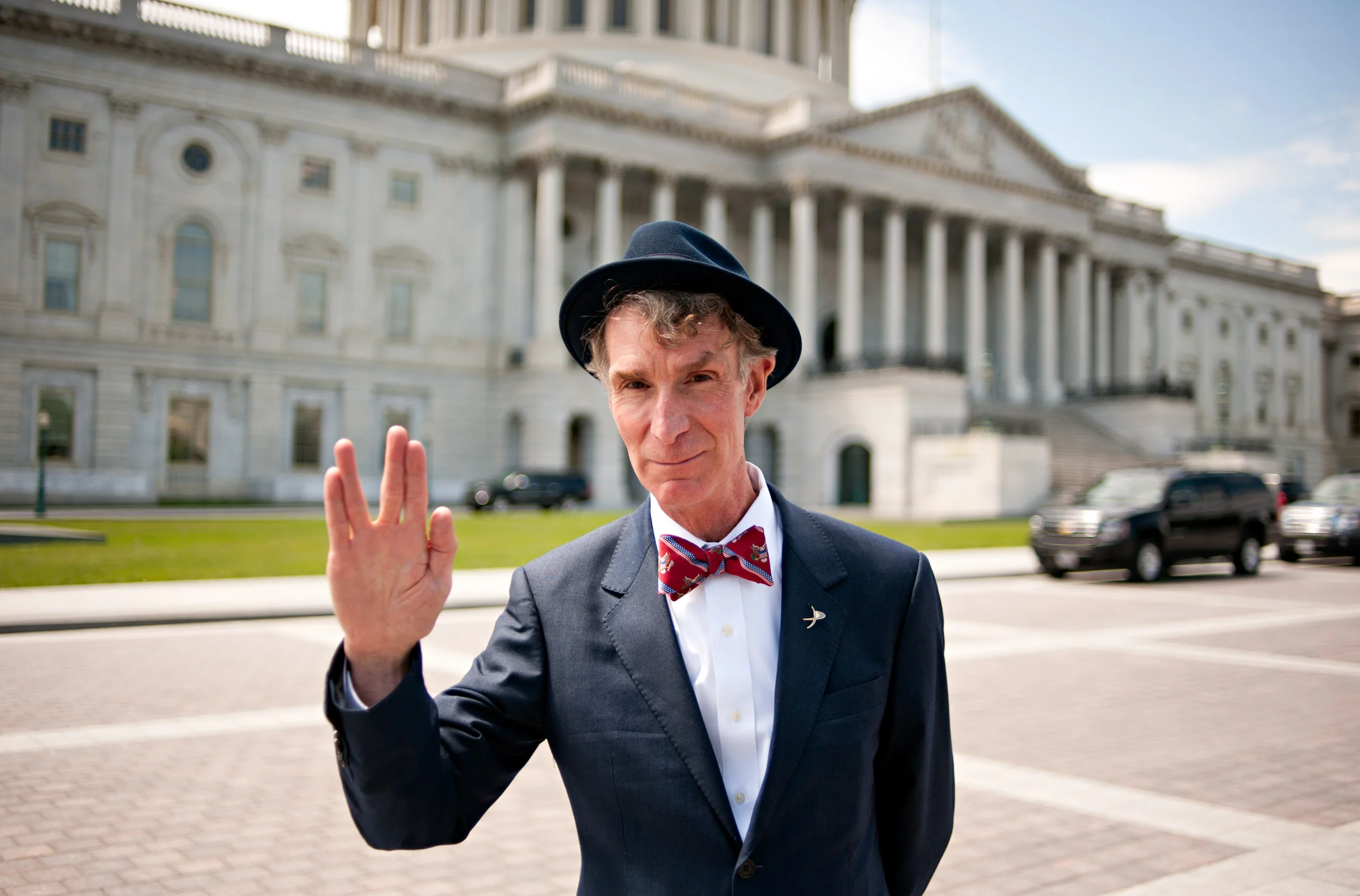 Bill Nye in front of the Capitol after meeting with members of Congress to explain the importance of funding planetary science and exploration.