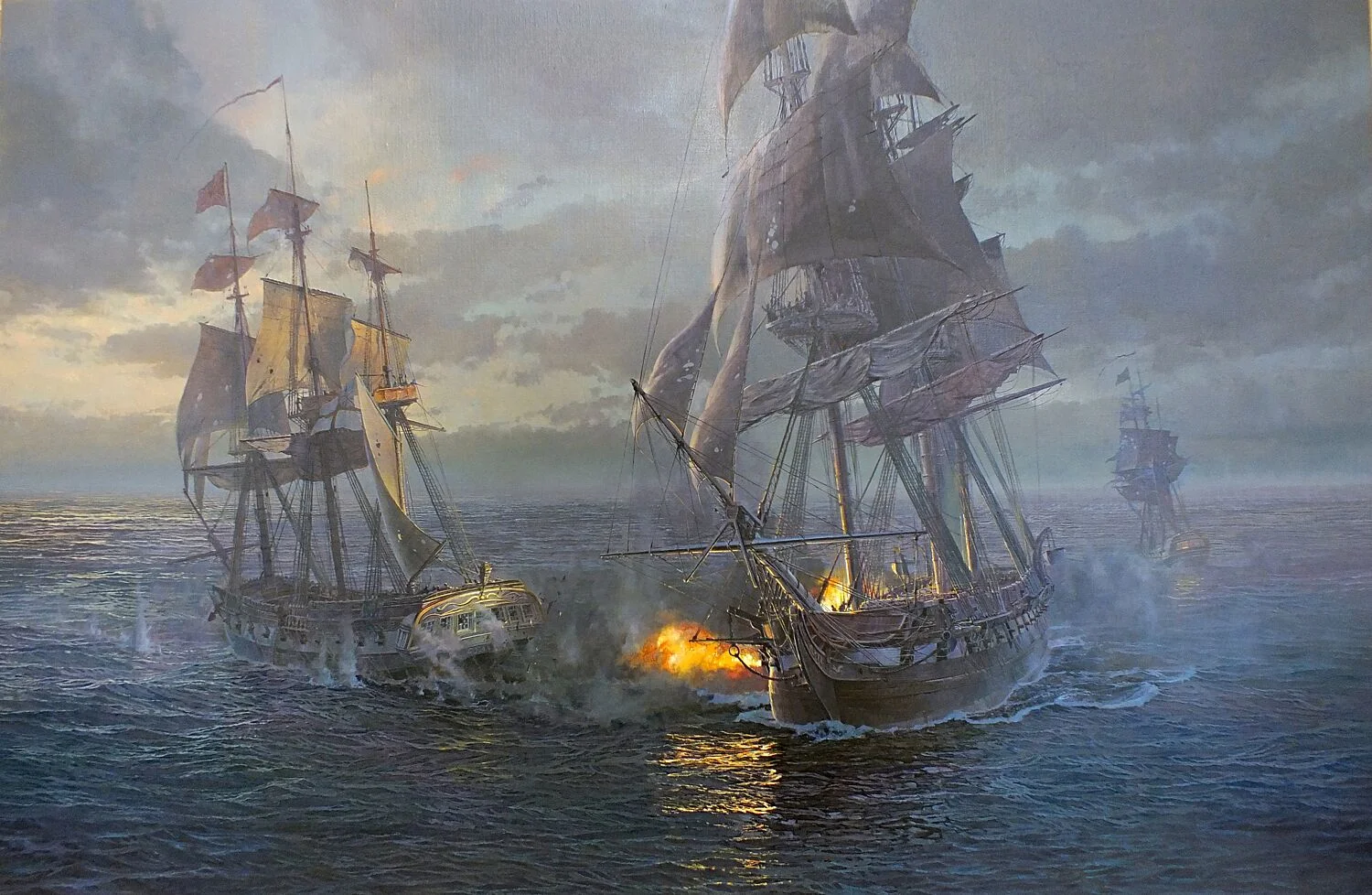 Maarten Platje, Action in the Mid Atlantic, the Capture of HMS Cyane and HMS Levant , 2018. Oil on linen.