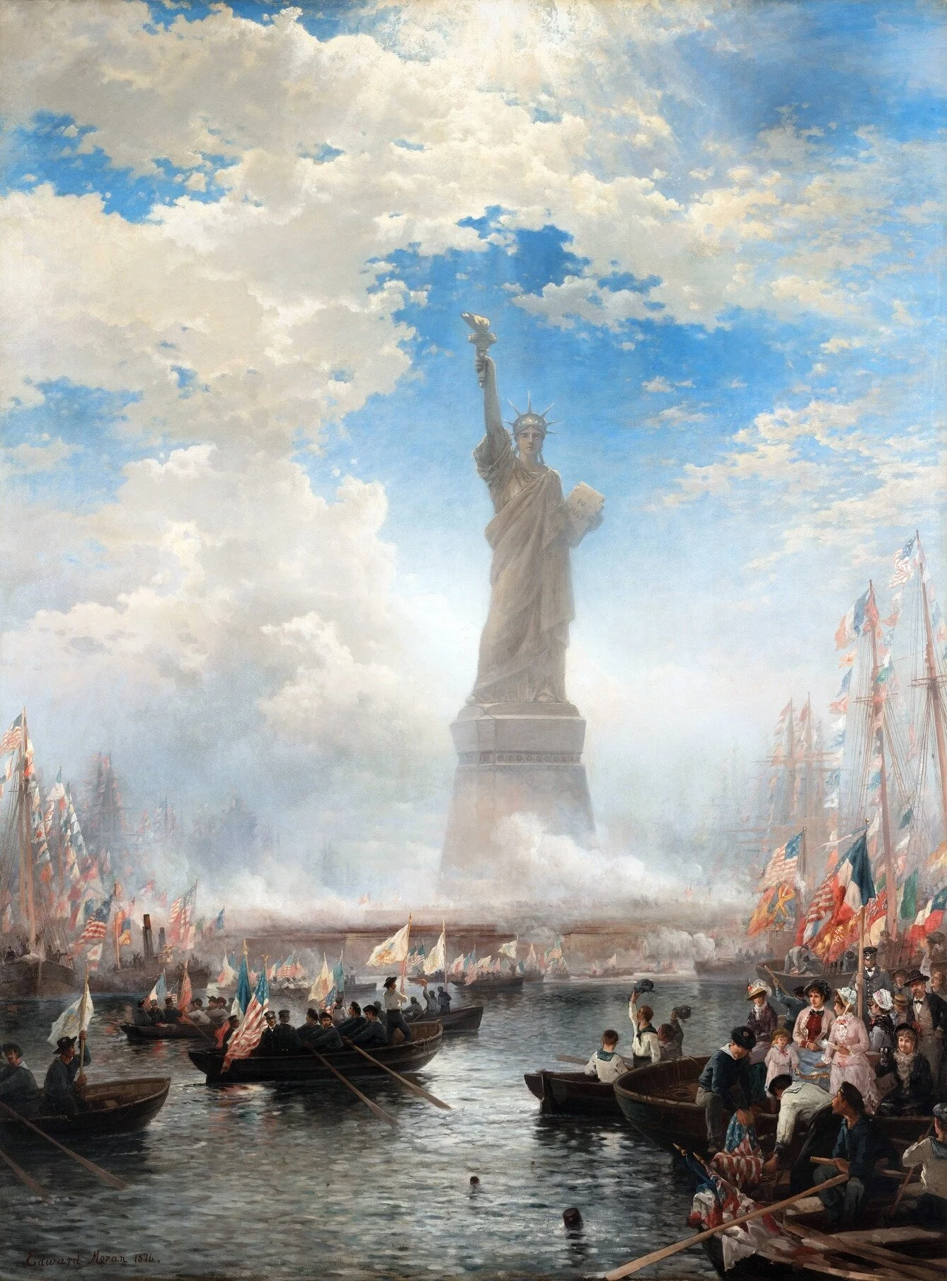 Edward Moran, Commerce of Nations Rendering Homage to Liberty, 1876. Oil on canvas. Detail. Private collection, Minnesota Marine Art Museum, Winona, MN, USA.