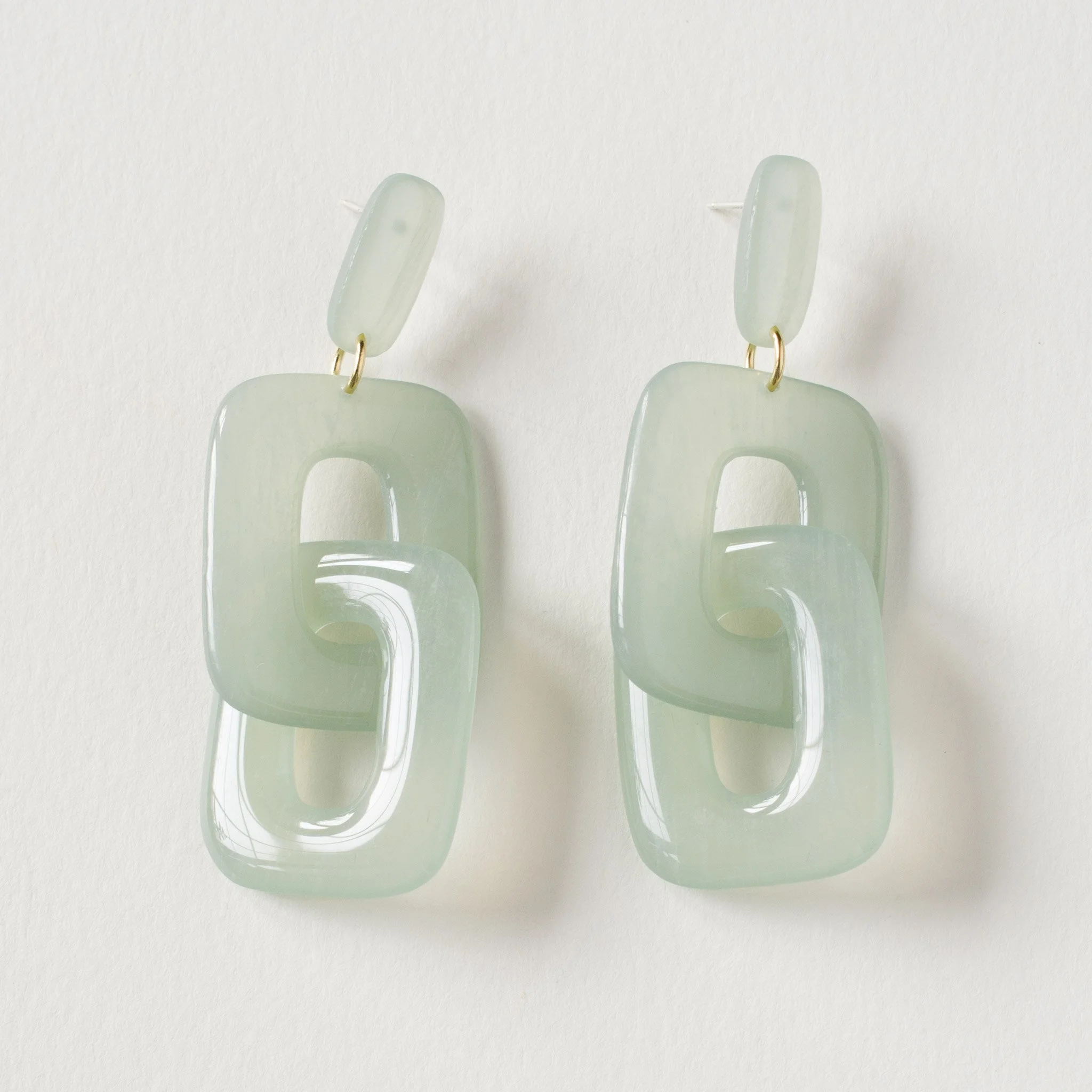 Rectangle Link Drop Earrings in Seafoam