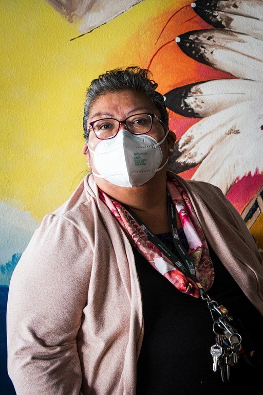 Maxine Redstar, chairperson of the Fort McDermitt Paiute-Shoshone Tribe, poses for a portrait in the lobby of the Tribal Council office.Russel Albert Daniels / High Country News