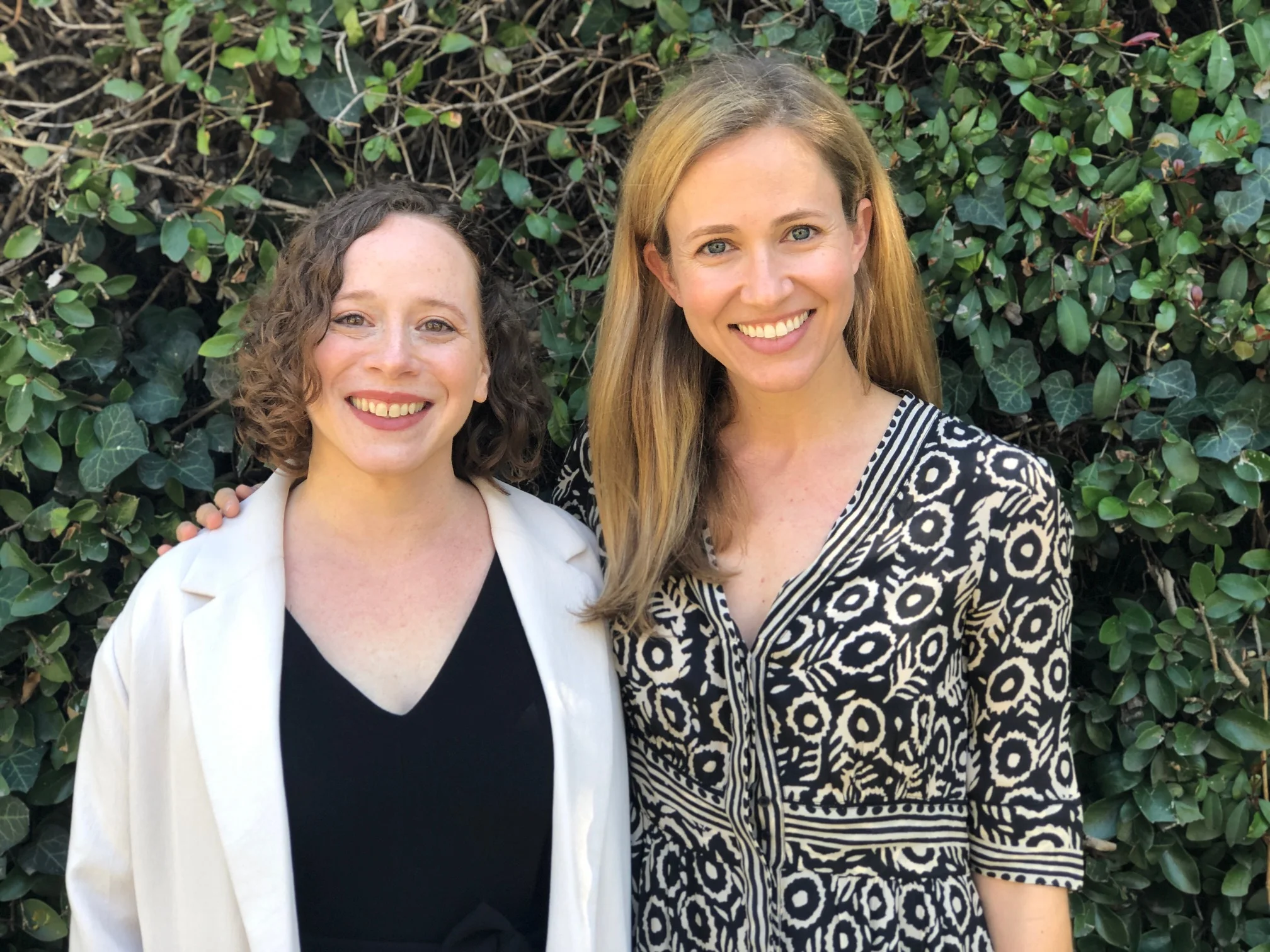 Hillary Frank and Ellie Knaus recording Atomic Moms podcast