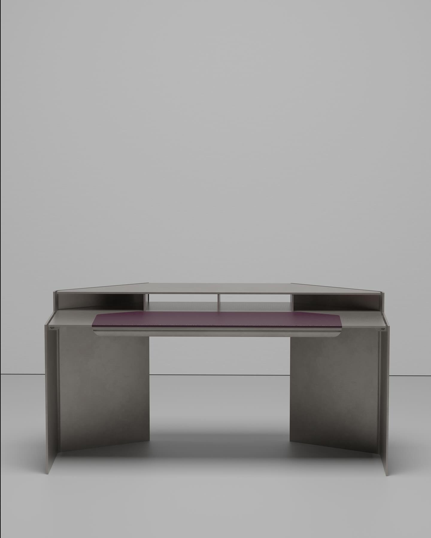 Next General Desk in 3/8 aluminum and leather. A 3/8&rdquo; gap lies in between the bent legs and the top for cord management and minimal bent-aluminum drawer lined in leather tucks under the top. Designed for friends @tameramunch &amp; @mjhowells. F