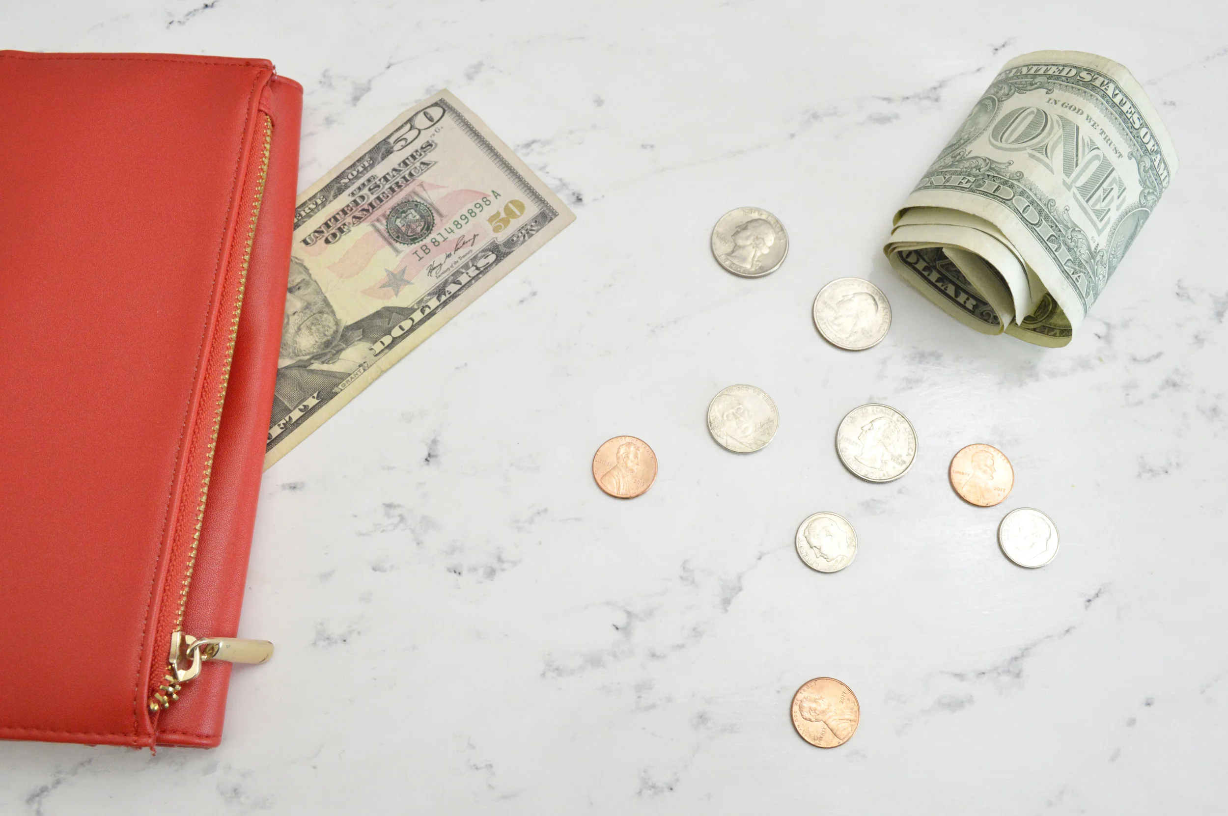 Wallet, coins & cash