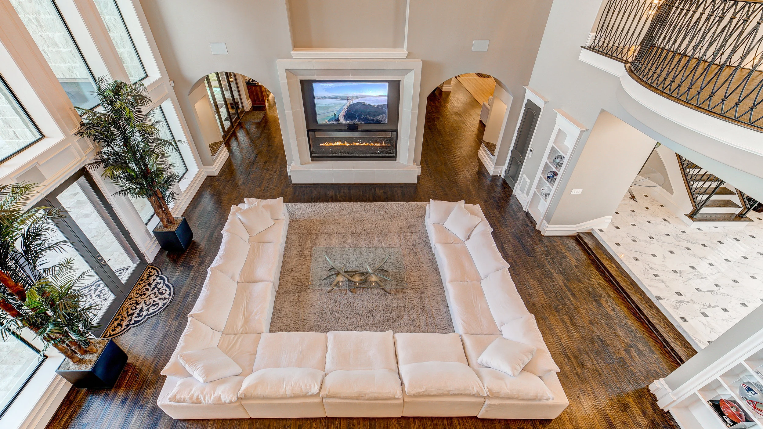 Ariel view of a beautiful living room with high salability.