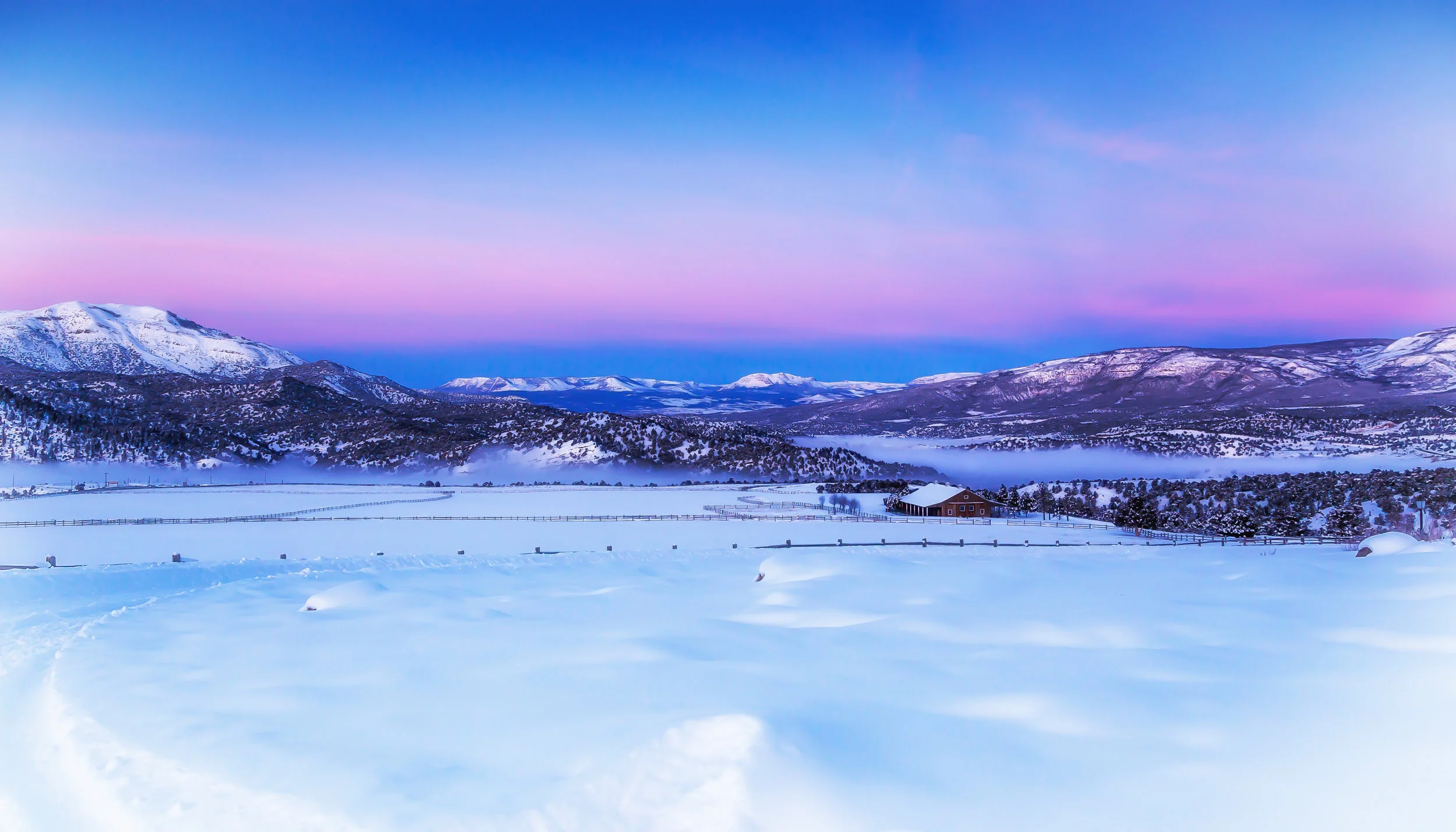 Beautiful winter scenery at sunset.
