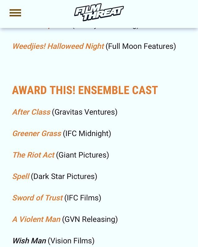 Thank you @filmthreat for the nomination for #bestensemble cast! What a cool honor 🙌🏻 #riotactfilm #indiefilm