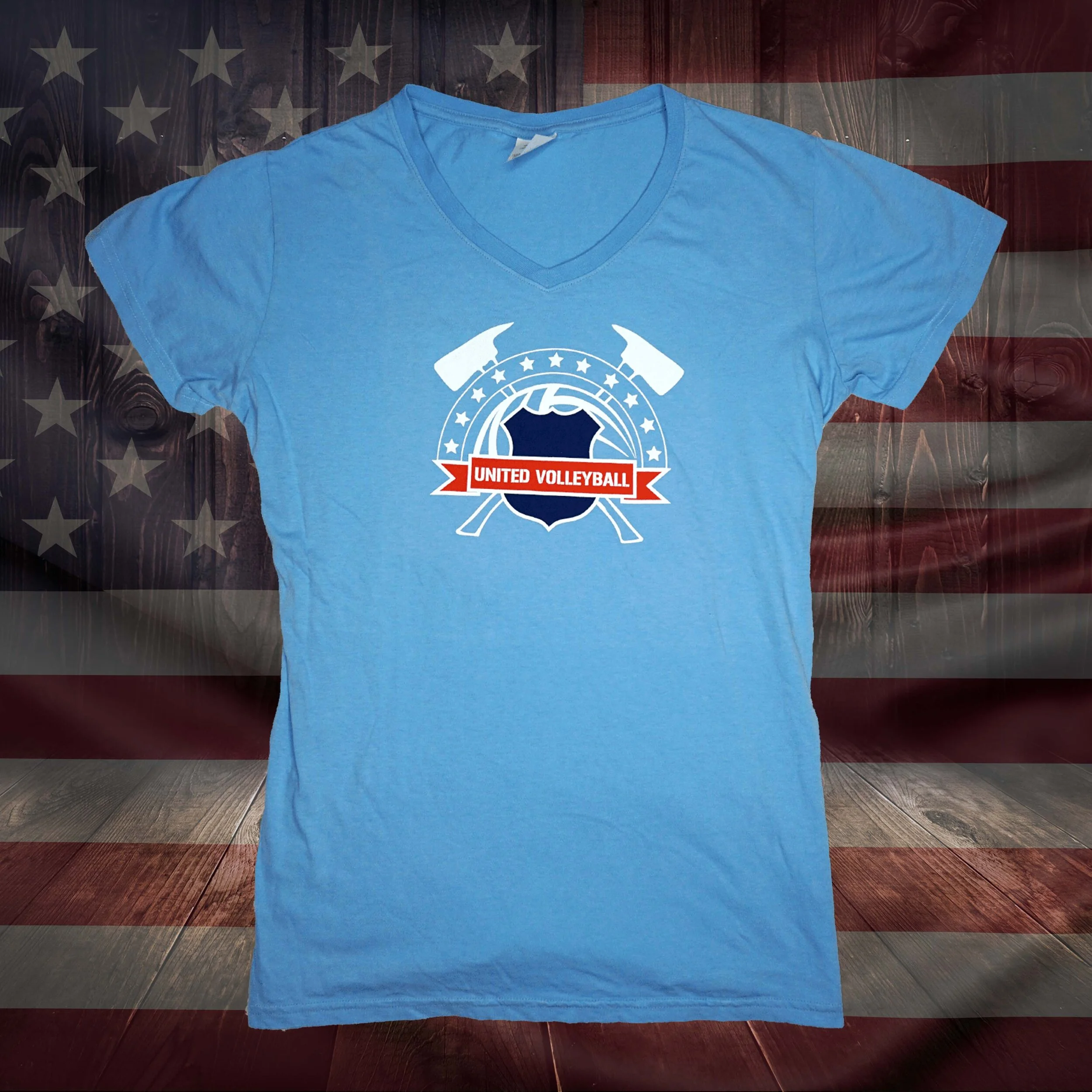 United Volleyball Baby Blue Women's V-Cut Tee