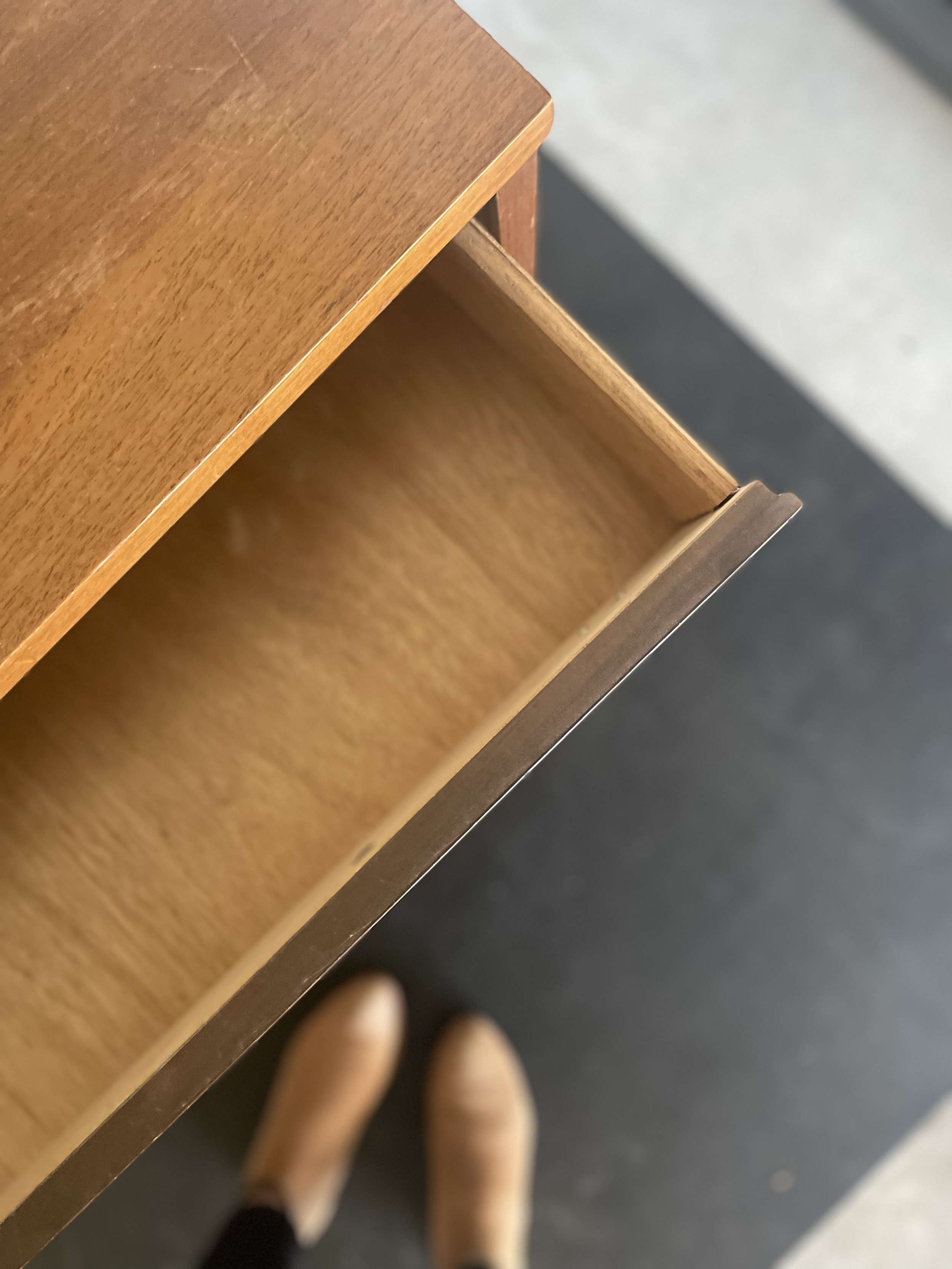Facebook Marketplace Mid Century Bassett Dresser or Nightstand that was scratched and needed refinished to make new again.