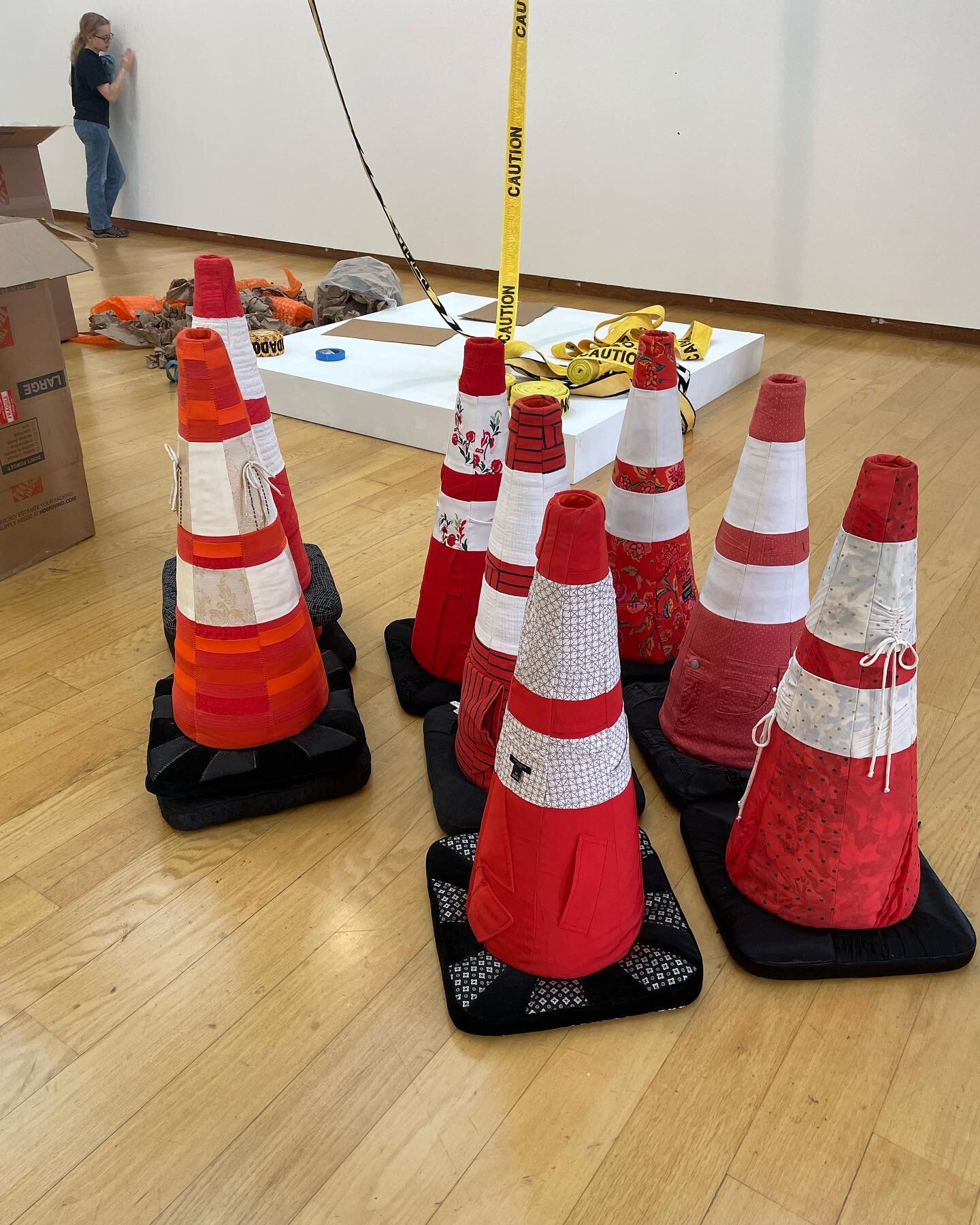 We&rsquo;re taking down the last remnants of &ldquo;Redirections&rdquo; which featured my soft sculpture traffic cones and caution tape quilts from Jewett Art Gallery. It&rsquo;s been an incredible journey working on this project supported by the Ali