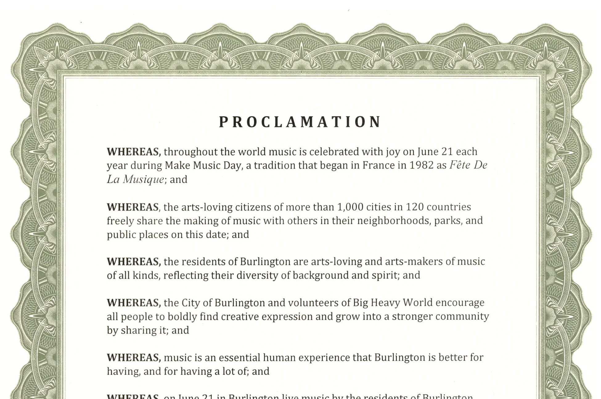 Mayor Weinberger Proclaims 'Make Music Day' in Burlington!