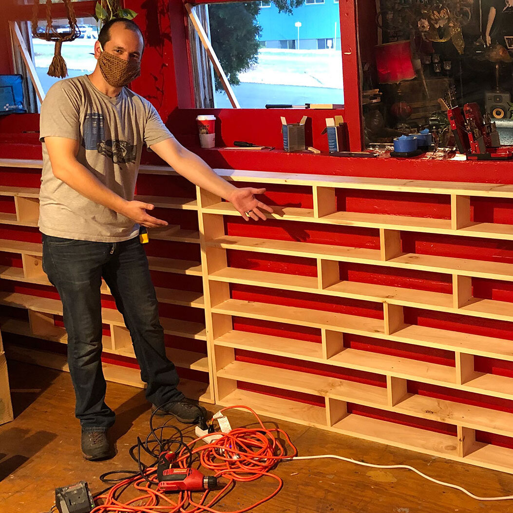 New Shelves for the Record Label and Music Shop! Thank you Mike Lucas!