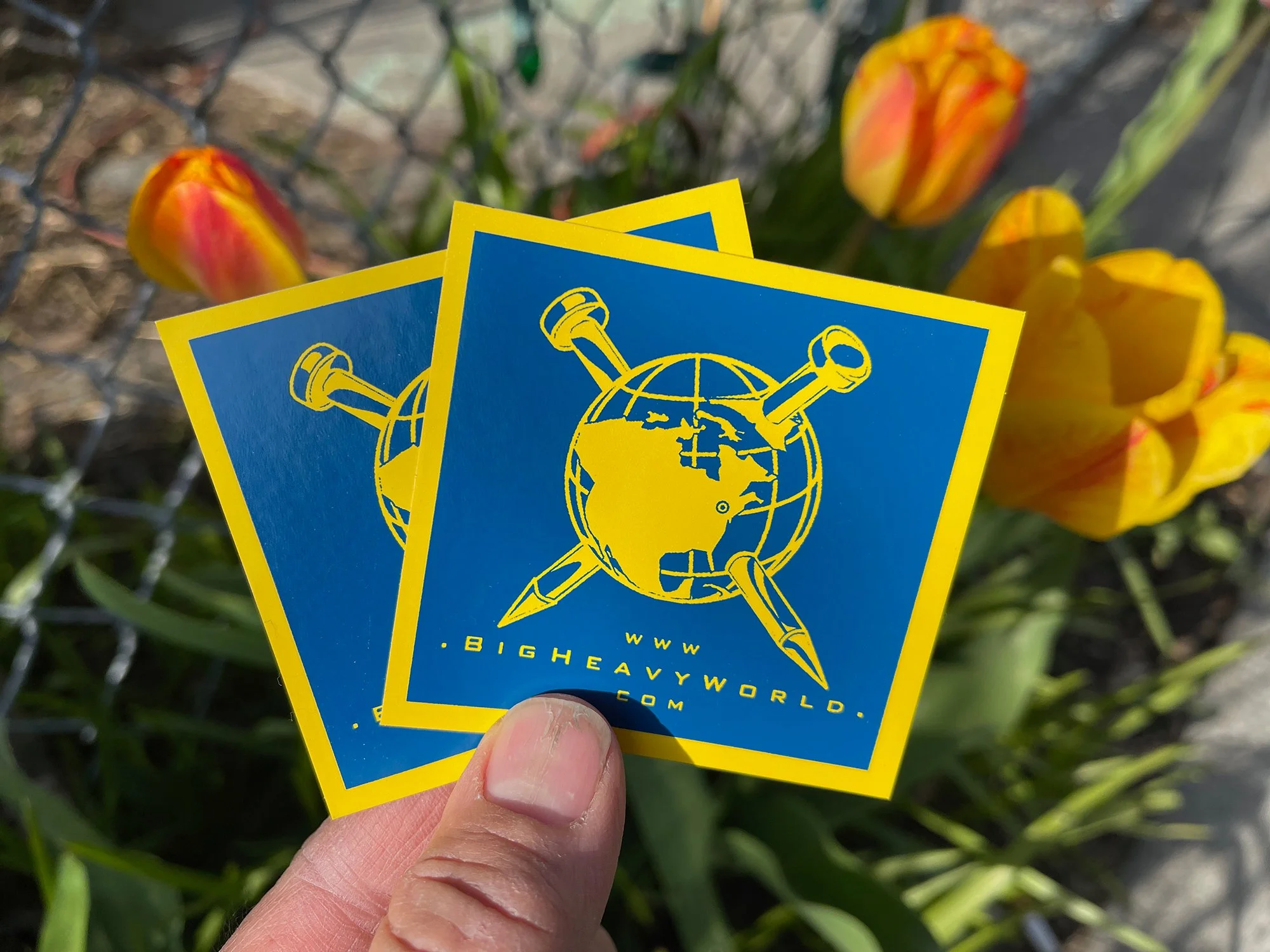 New Big Heavy World Stickers in Ukraine Blue &amp; Yellow Free in Local Record Stores