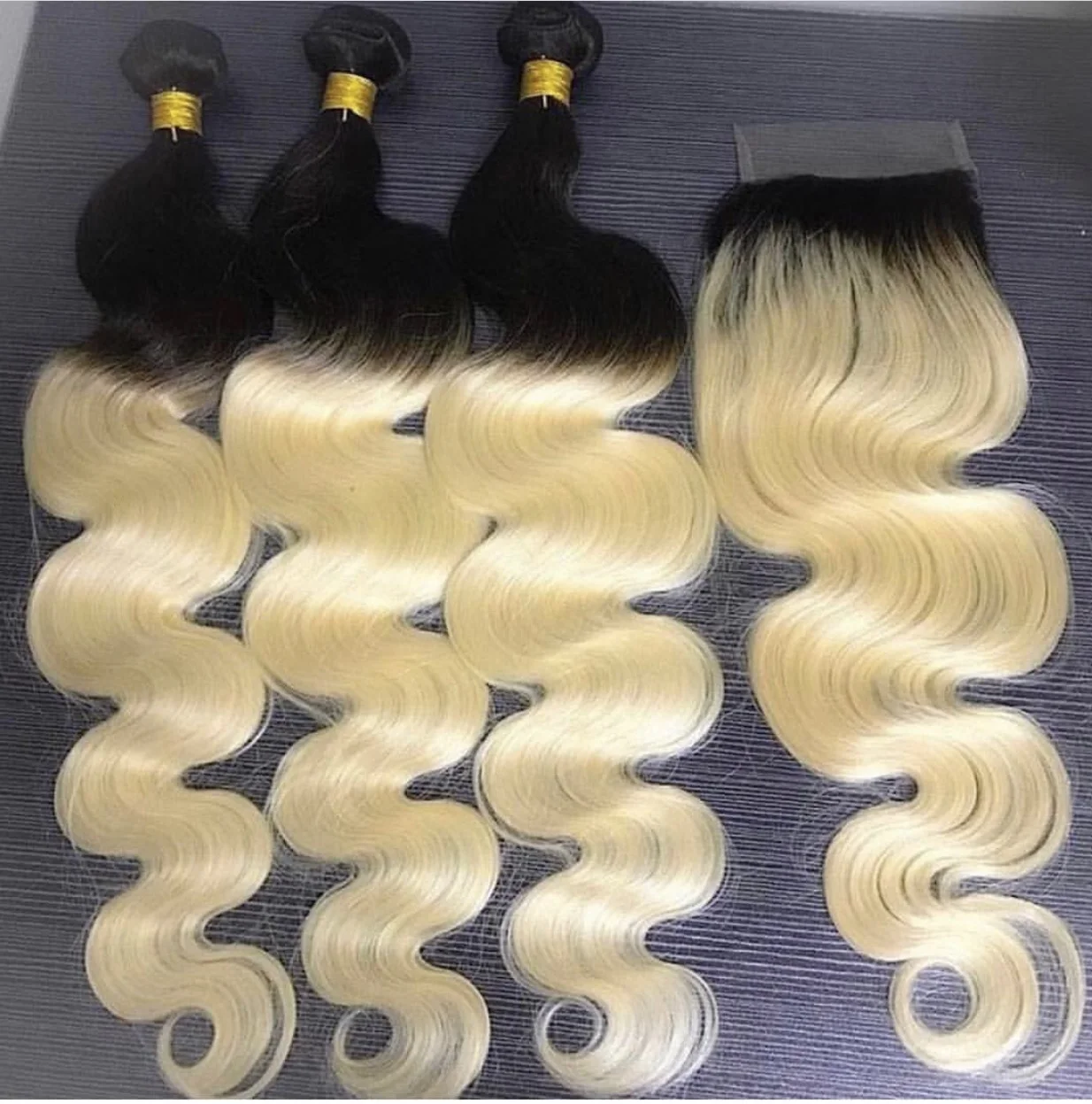 Body Wave 613 Ombre Platinum Blonde w/ 1B Roots Bundles