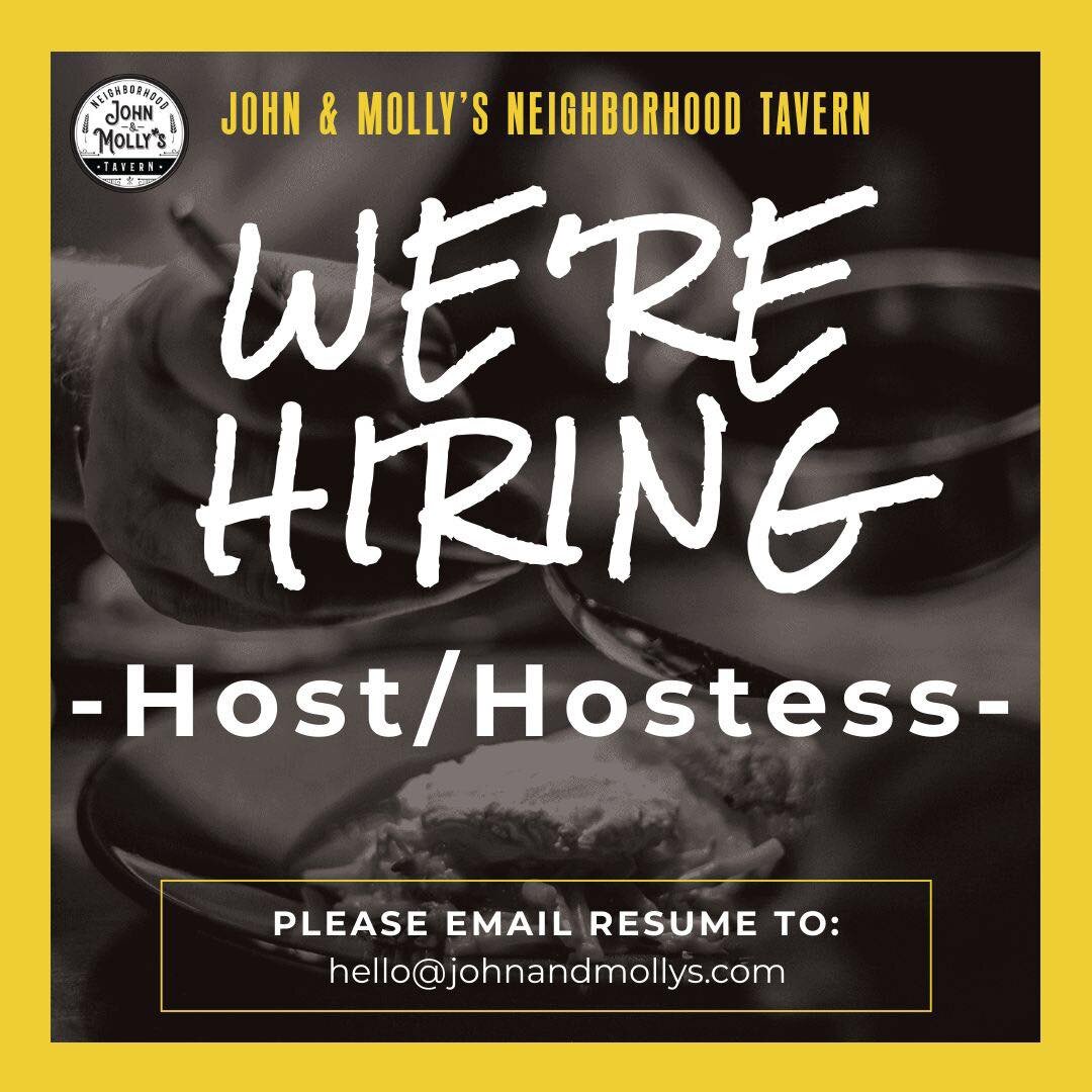 &quot;🌟 Now hiring! 🌟 Seeking an experienced host/hostess to join our team for mornings and afternoons during the week. 🕒 Opportunity for growth awaits! ✨ Apply now and be part of our dynamic team! Email us at hello@johnandmollys.com or message us