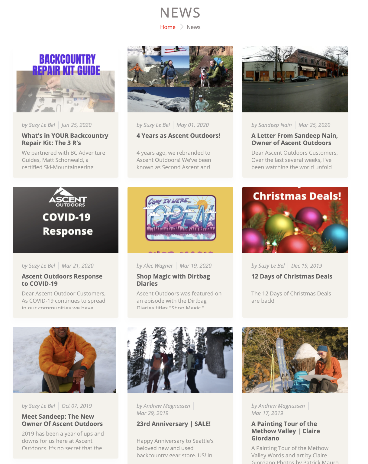 Monthly contributions to the website Blog for upcoming sales, product reviews, partnerships with outdoor organizations and more!