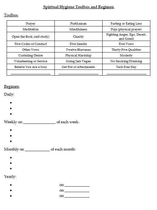 Spiritual Hygiene Toolbox and Regimen