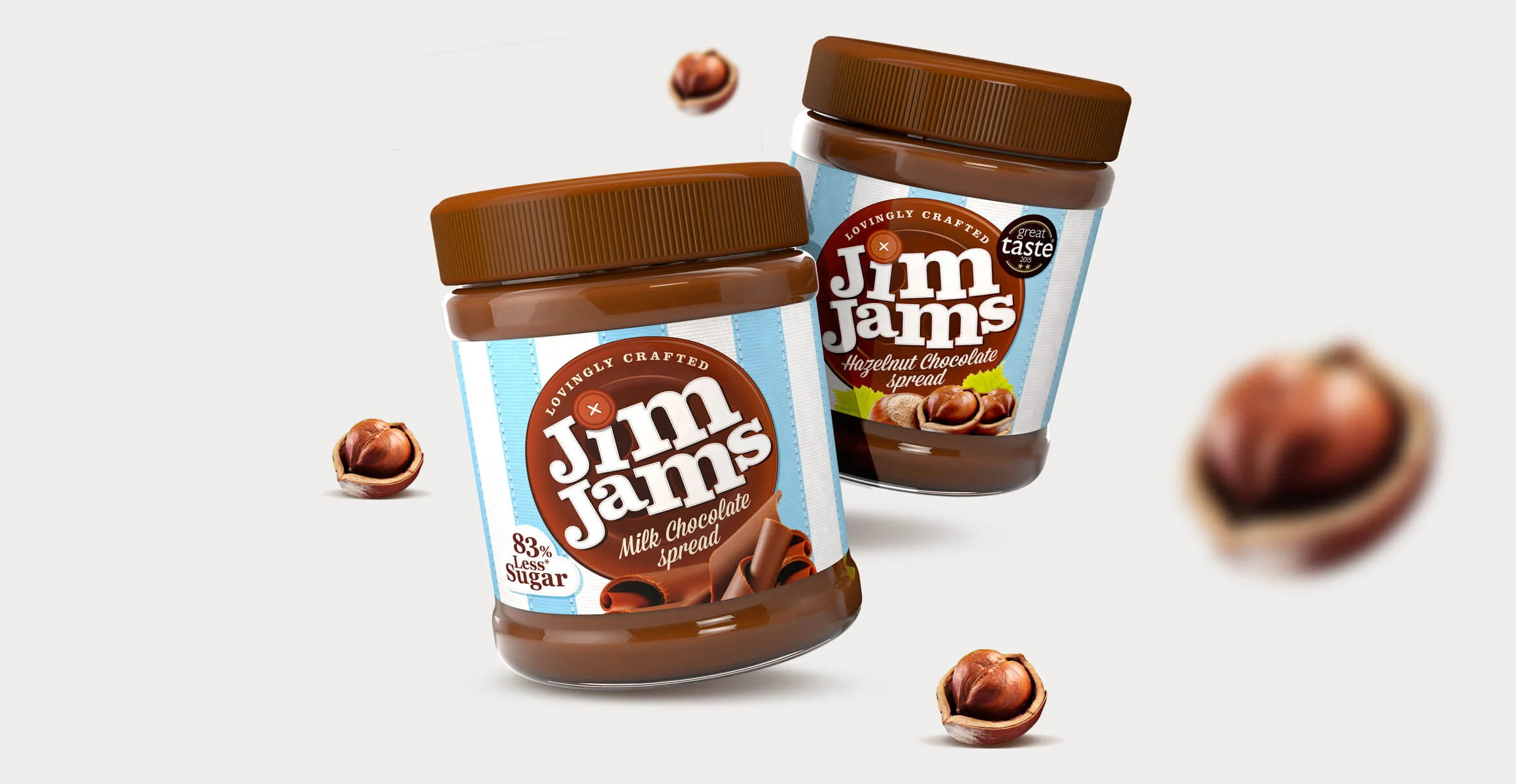 Food packaging design and brand identity for reduced sugar brand JimJams by Design Happy London - Label design