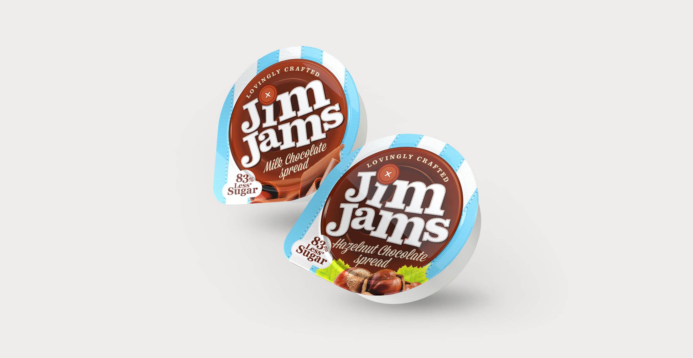 Food packaging design and brand identity for reduced sugar brand JimJams by Design Happy London - Sampler pots design and 3D render