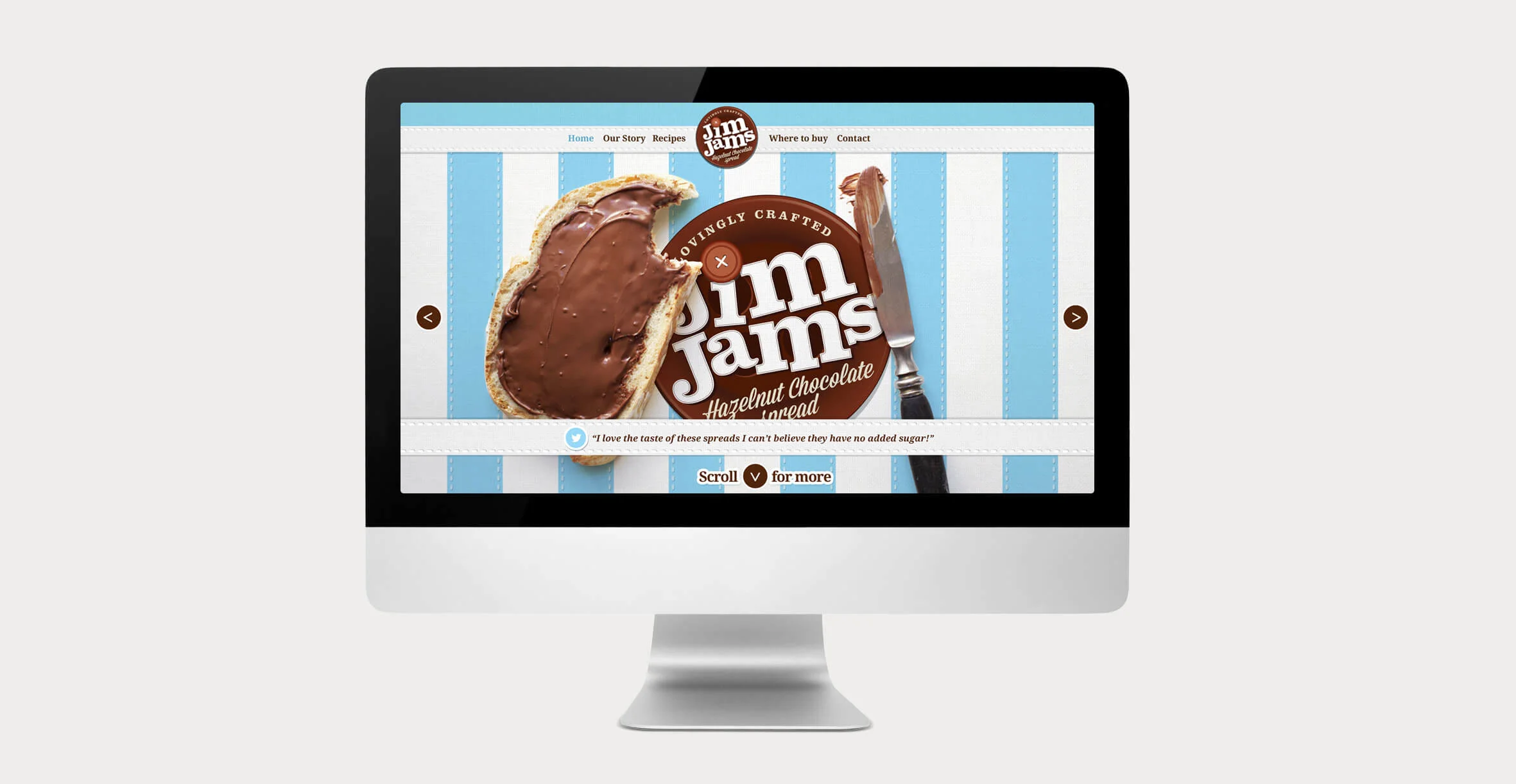 Food packaging design and brand identity for reduced sugar brand JimJams by Design Happy London - Website design
