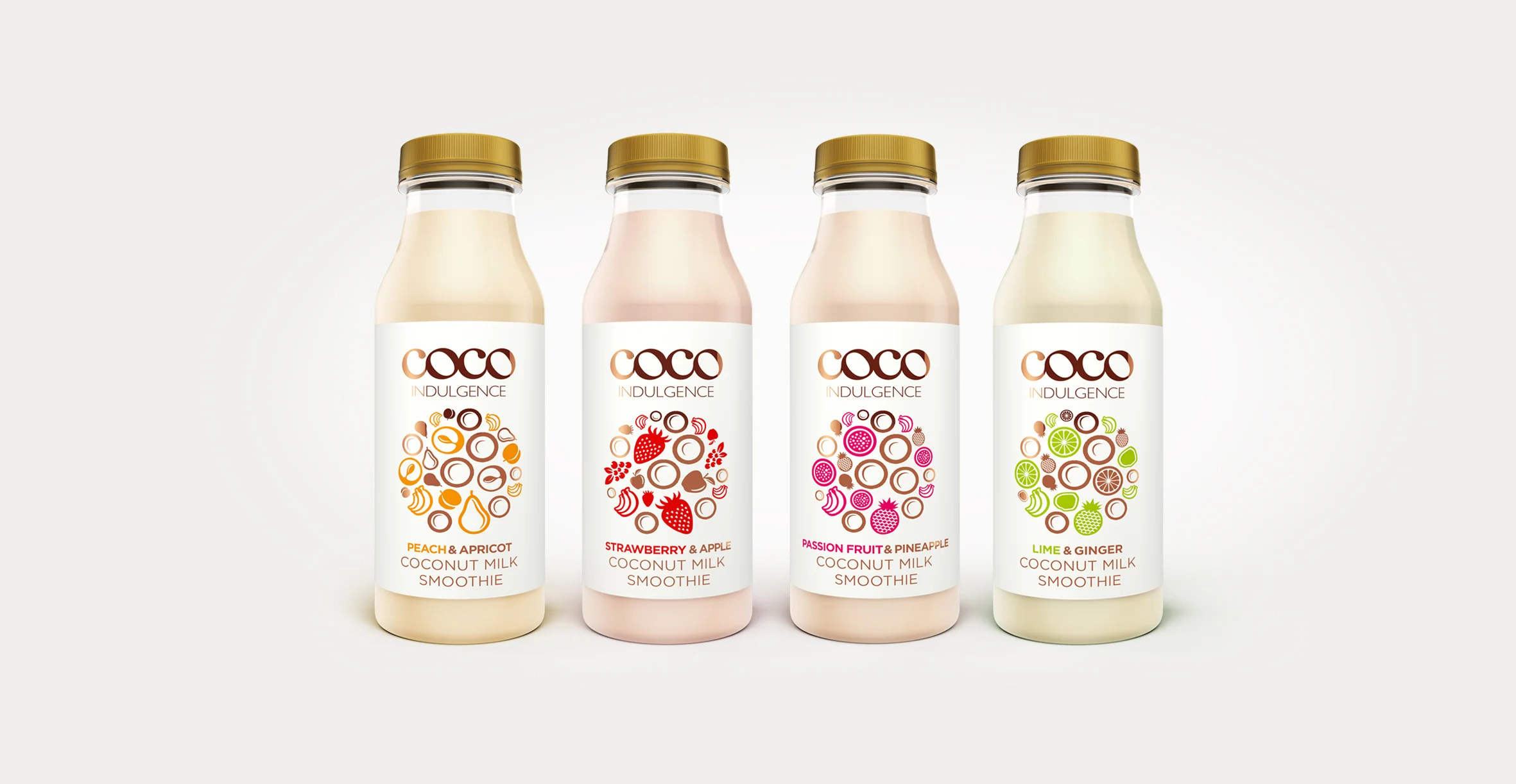 Luxury packaging design and branding for drinks brand Coco Indulgence by Design Happy London - The range of label designs