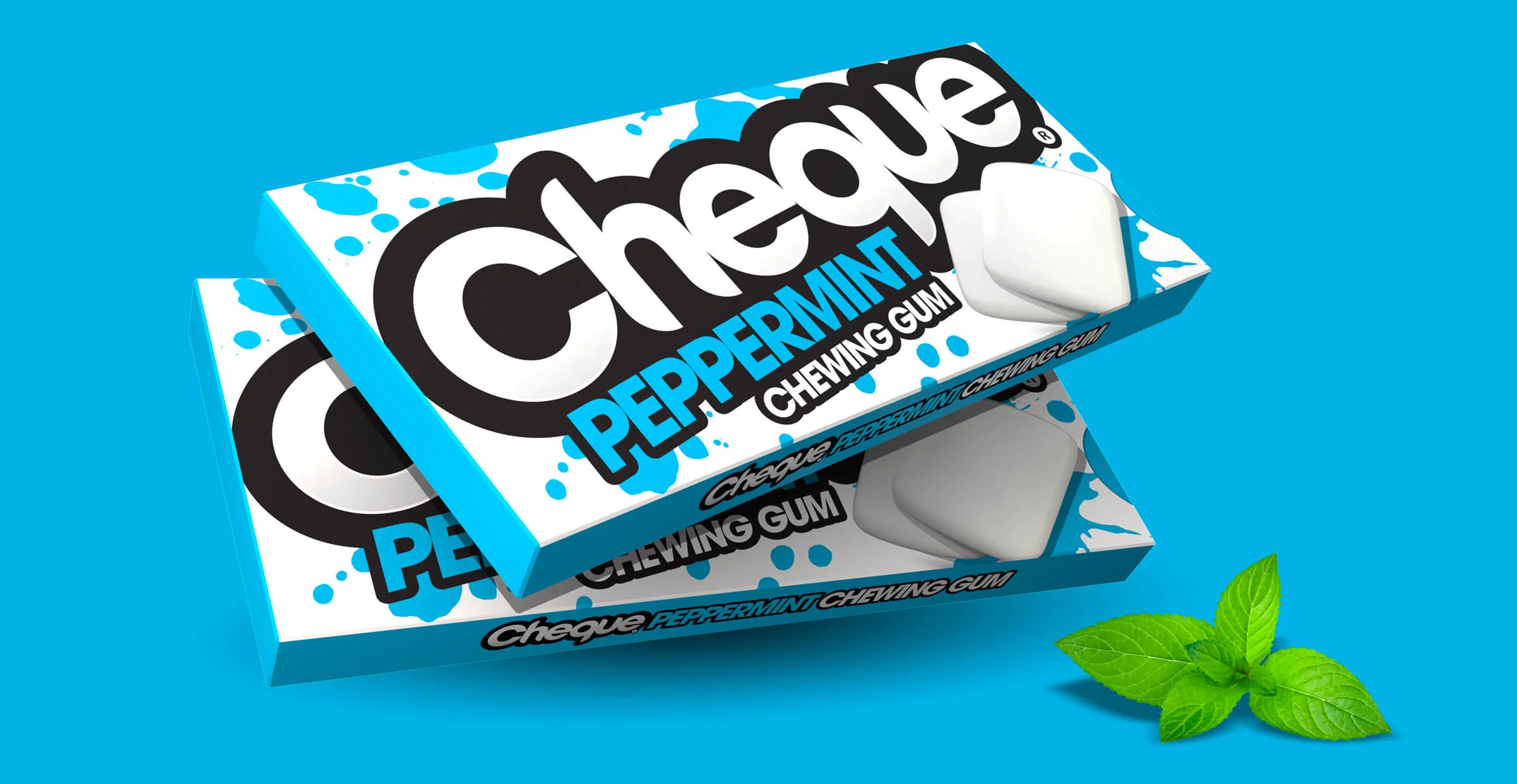 Branding and Packaging Design for Confectionary Brand Cheque Gum - Peppermint Pack Carton Design