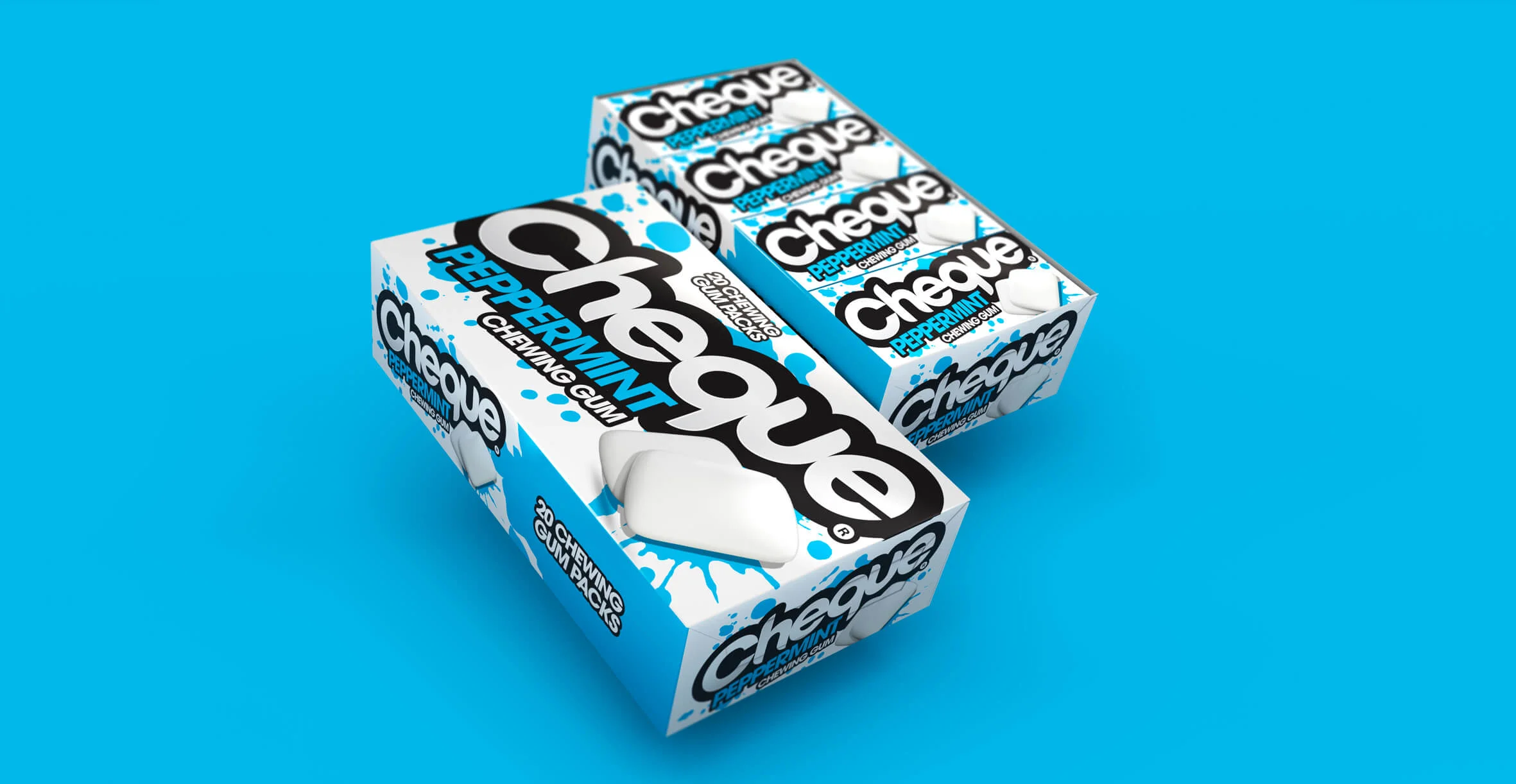 Branding and Packaging Design for Confectionary Brand Cheque Gum - Peppermint Shelf Ready Packaging