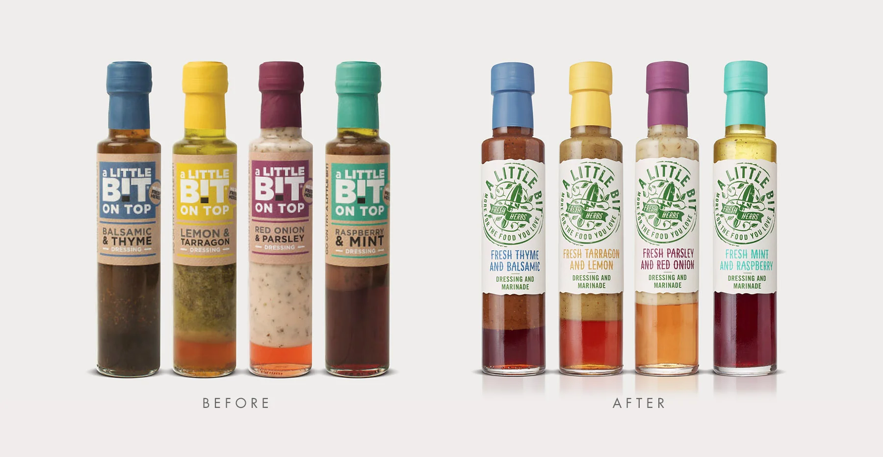 A Little Bit Sauces and Dressings Branding and Packaging Design - Before & After