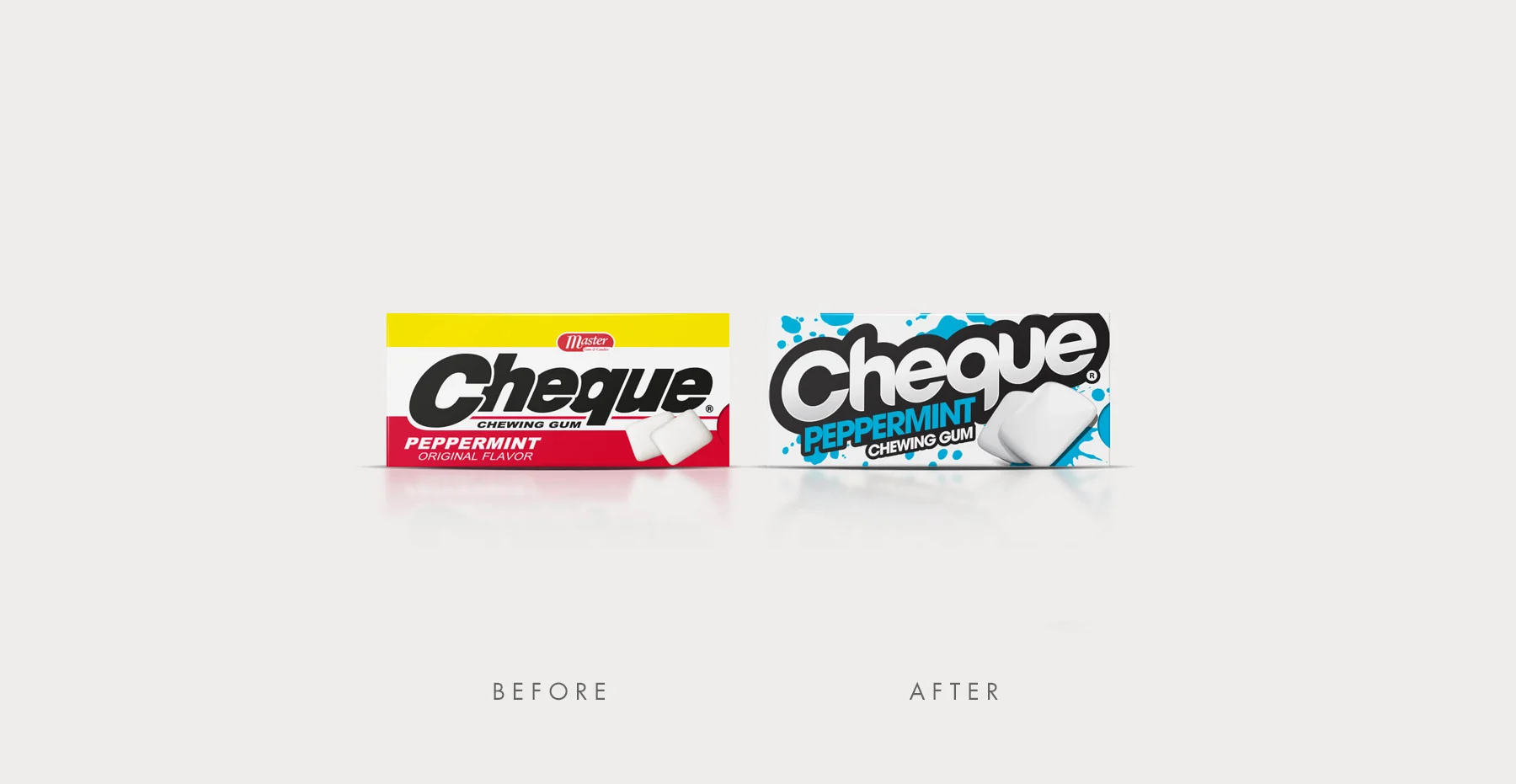 Branding and Packaging Design for Confectionary Brand Cheque Gum - Before and After